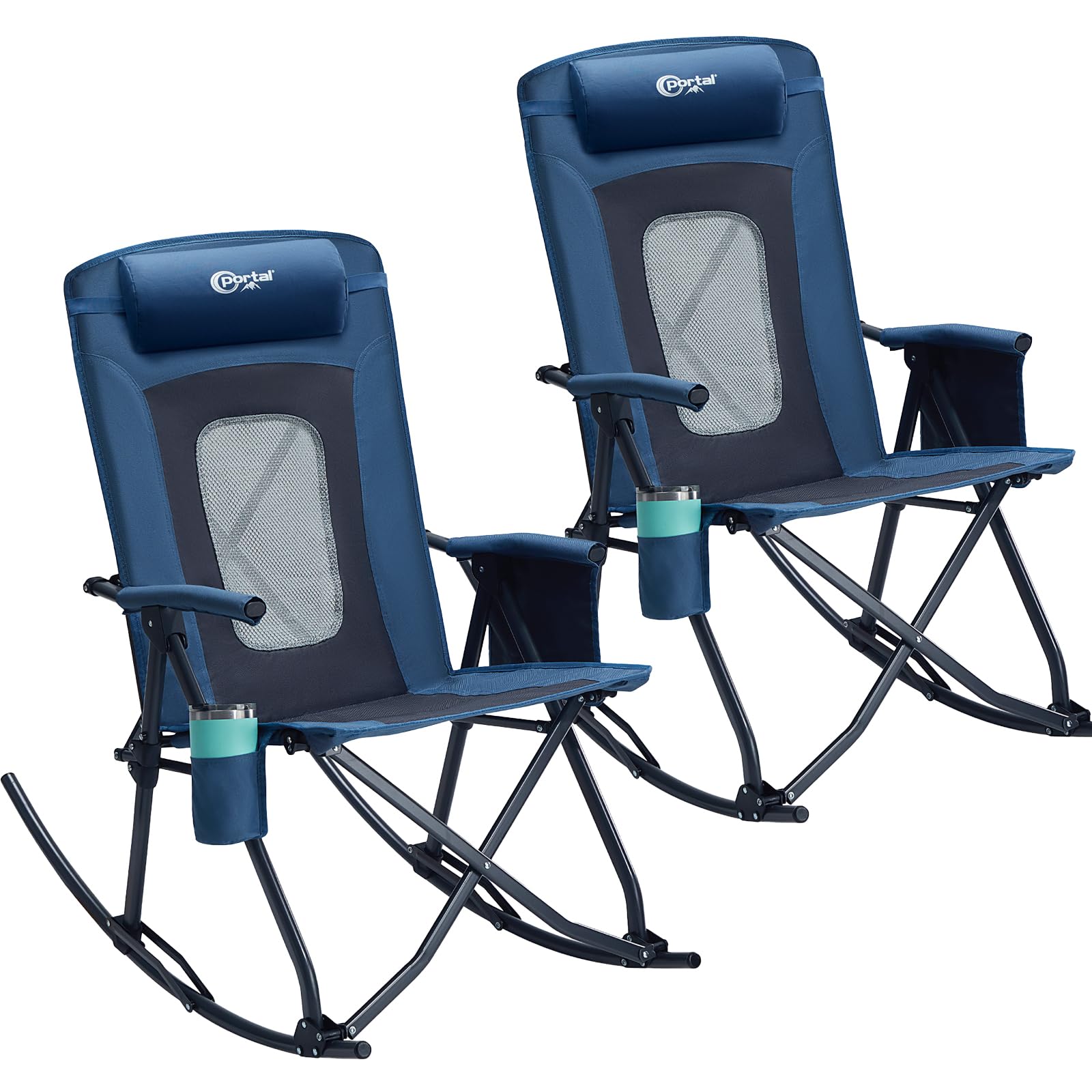 Portal Oversized Folding Rocking Camping Chair Portable Outdoor Rocker with High Back Hard Armrests Carry Bag, Supports 400 lbs