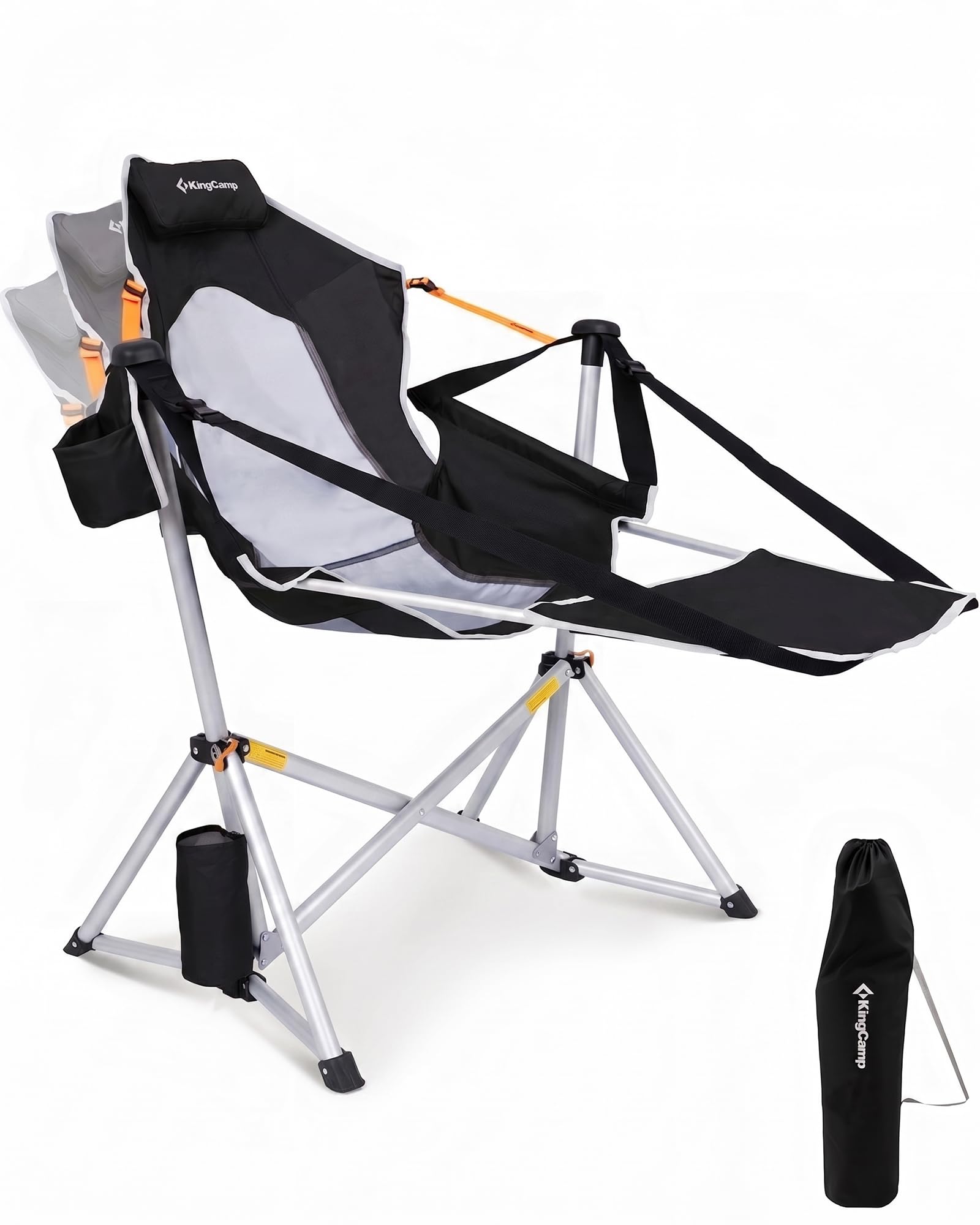 KingCamp Hammock Chair with Footrest – Heavy Duty Swinging Rocking Camping Chairs for Adults up to 400lbs, Folding Portable Oversized Rocker with Cup Holder & Pillow for Outdoor Beach Lawn RV Sports