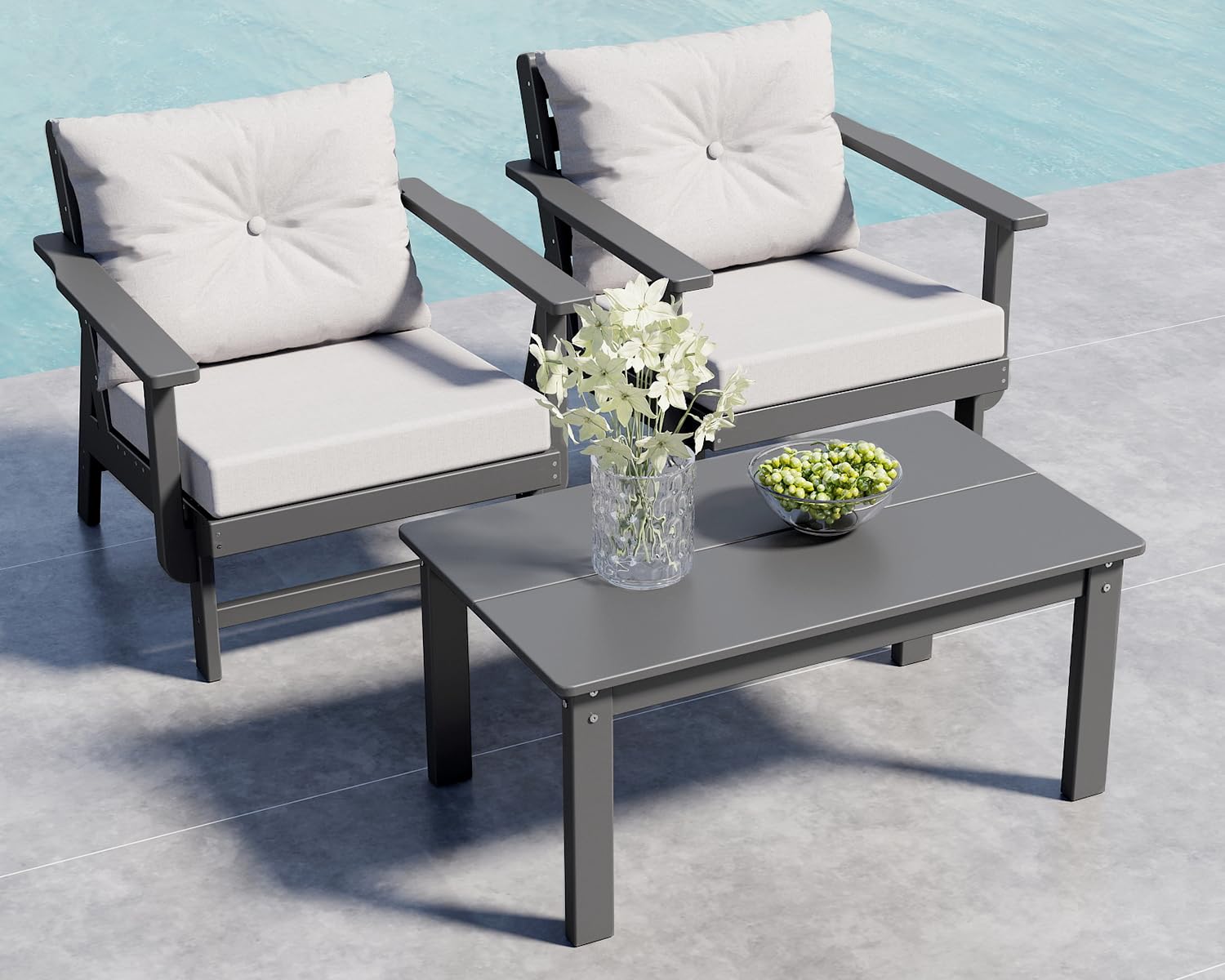 GREENVINES Adirondack-Outdoor-Side-Table | 18 x 18 Inches | HDPE Plastic | All Weather | Outside Couch Tables for Conversation Set | Gray | for Patio Porch Deck Lawn