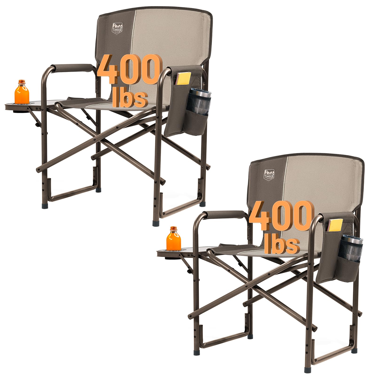 TIMBER RIDGE Aluminum Oversized Camping Chair, Lightweight Portable Directors Chair with Side Table Detachable Side Pocket for Outdoor Camping, Lawn, Picnic, Support 400lbs Black