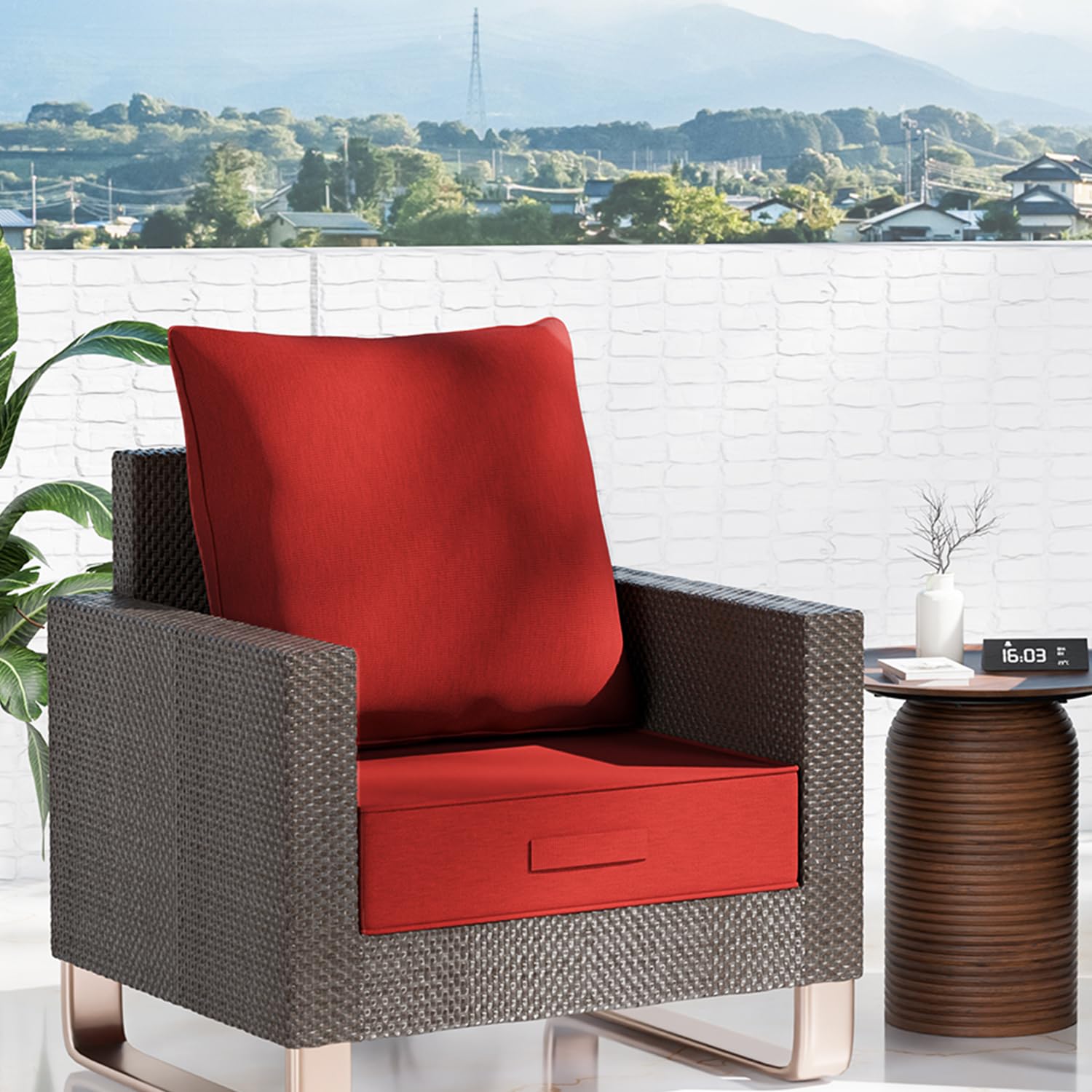 Outdoor Olefin Water-Resistant Deep Seat Cushion Set, 2PCS Weather and Fade Resistant 23''x 26''x 6'' Patio Furniture Seat Cushion, Thickened Sofa Chair Pad for Lawn, Garden, Red