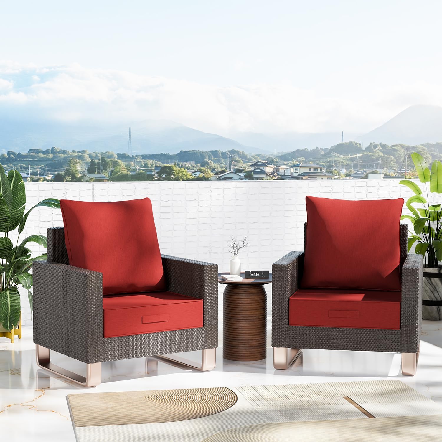 Outdoor Olefin Water-Resistant Deep Seat Cushion Set, 2PCS Weather and Fade Resistant 23''x 26''x 6'' Patio Furniture Seat Cushion, Thickened Sofa Chair Pad for Lawn, Garden, Red