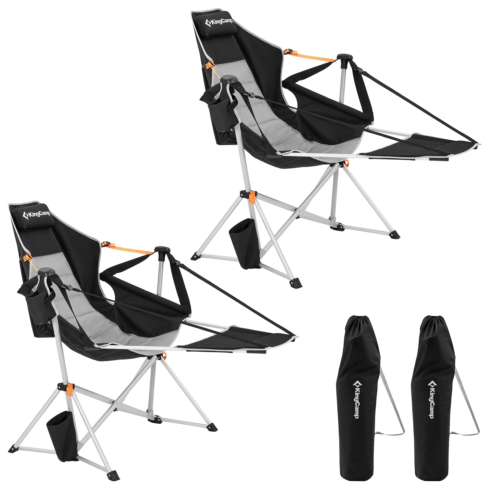 KingCamp Hammock Chair with Footrest – Heavy Duty Swinging Rocking Camping Chairs for Adults up to 400lbs, Folding Portable Oversized Rocker with Cup Holder & Pillow for Outdoor Beach Lawn RV Sports