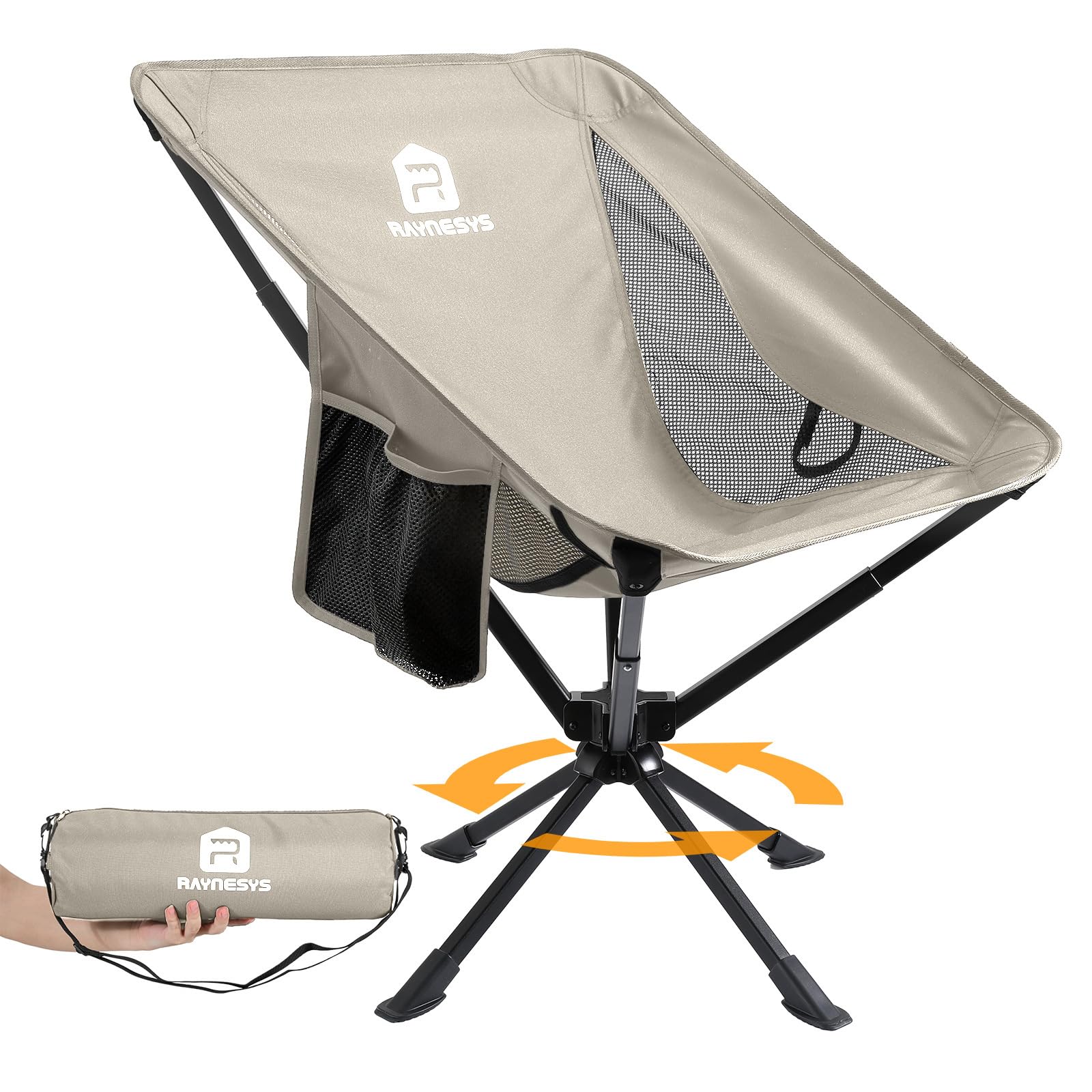 Raynesys 1 Pack Portable Camping Chair, Flexible 360° Rotation, Easy Carry, 8 Seconds Quick Setup Folding Camping Chair, 3.8Lb Lightweight Folding Chairs for Hiking, Beach, Sporting, Travel