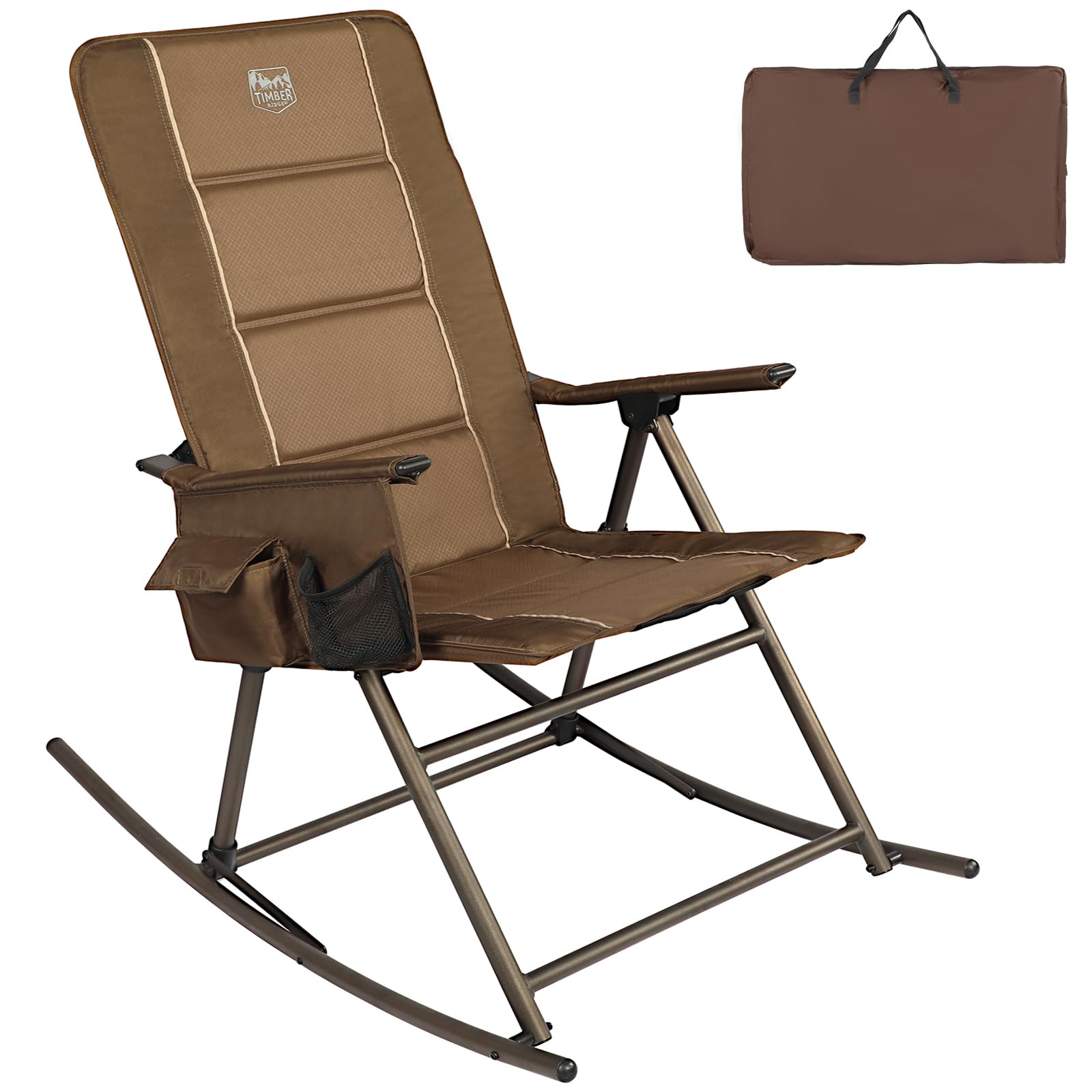 Timber Ridge 3-Level Adjustable Rocking Camping Chair, Ergonomic Padded High Back, Supports 300 LBS, Stable Anti-Tip Rocker, Hard Armrests for Easy Standing, Portable for Patio, Lawn & Tailgating