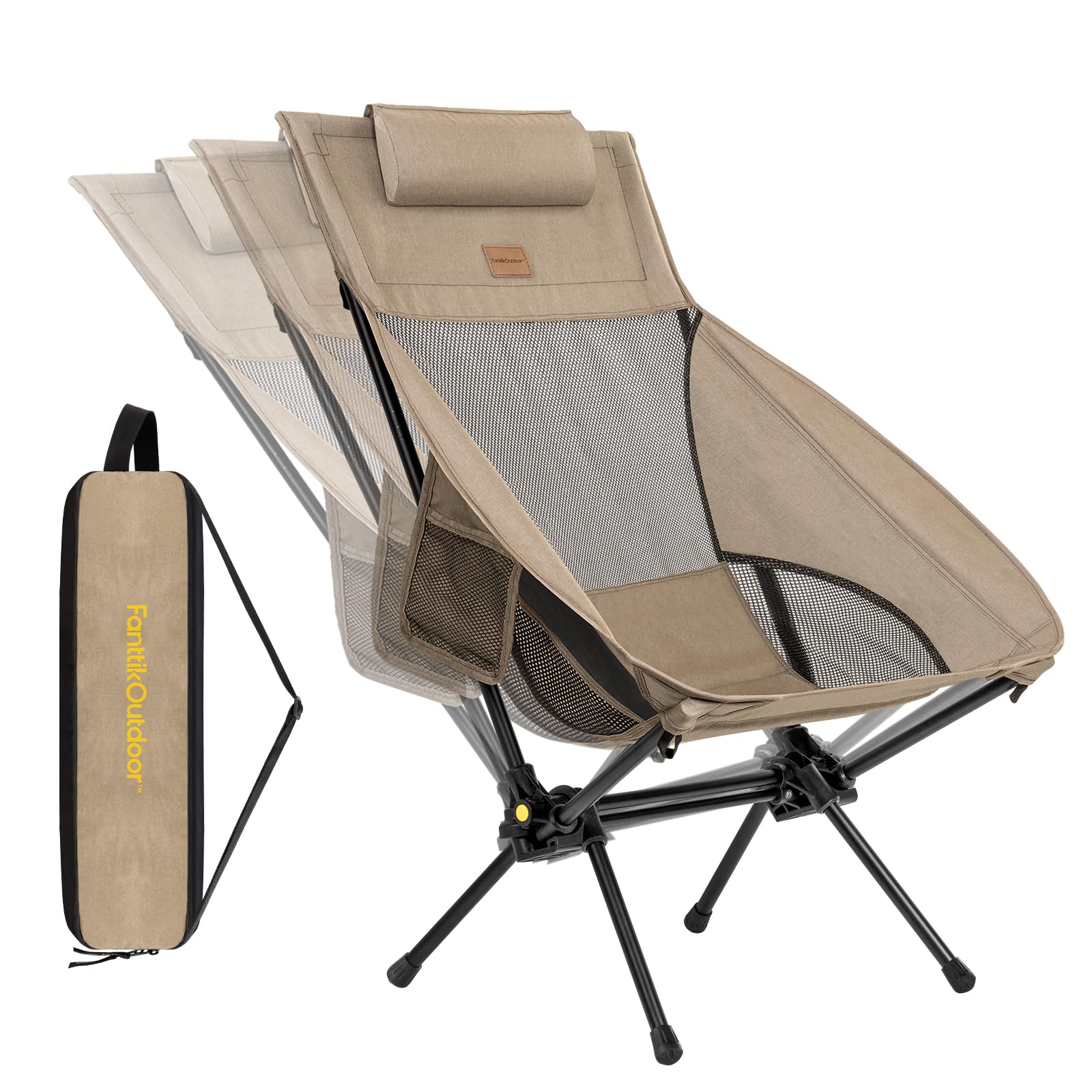 FanttikOutdoor Zeta L8 Max Camping Chair, Portable & Lightweight, Comfort-Driven Foldable Rocking Chair with Carry Bag for Camping, Hiking, Patio, Fishing, Support up to 250 lbs, Brown