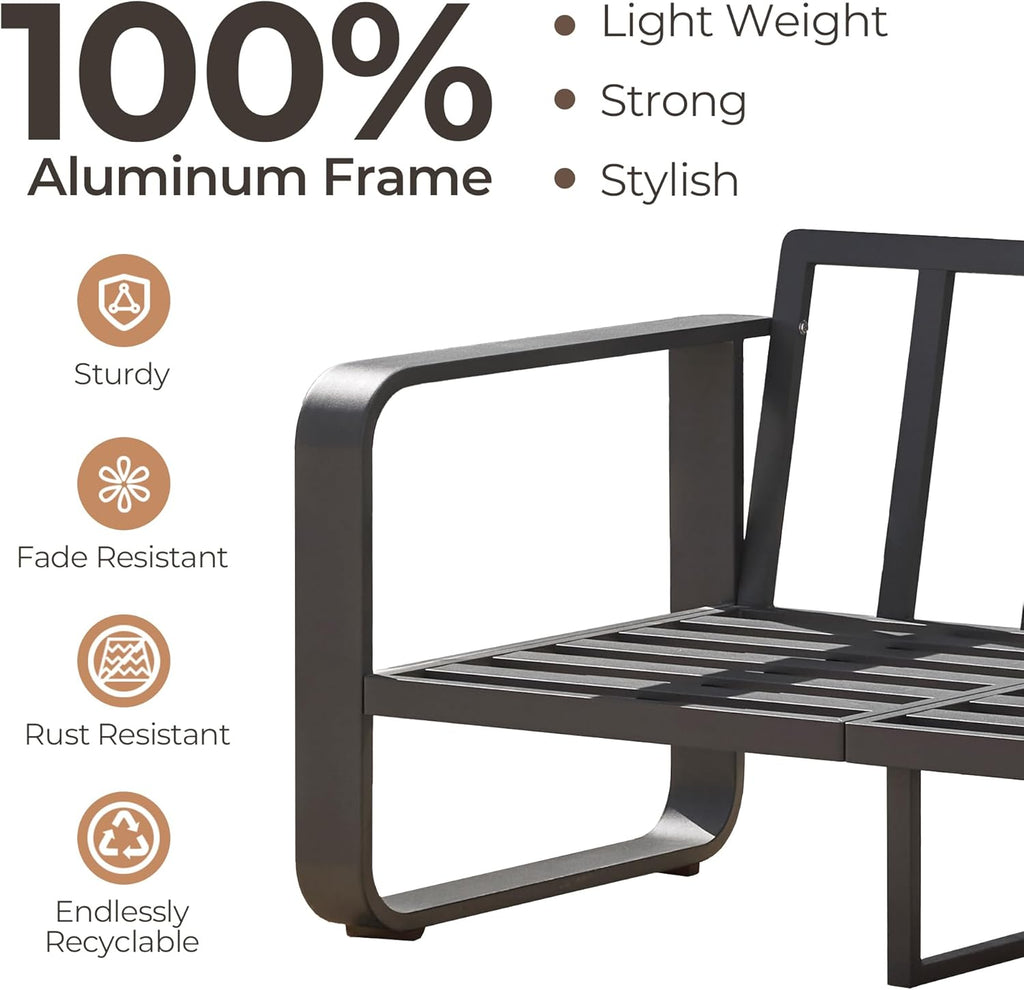 CHITA Aluminum Outdoor 3-Seater Sofa, Patio Furniture with 6.3in Thick High-Resilient Cushions & 100% Aluminum Frame, Modern Outdoor Patio Furniture for Poolside, Deck, Balcony