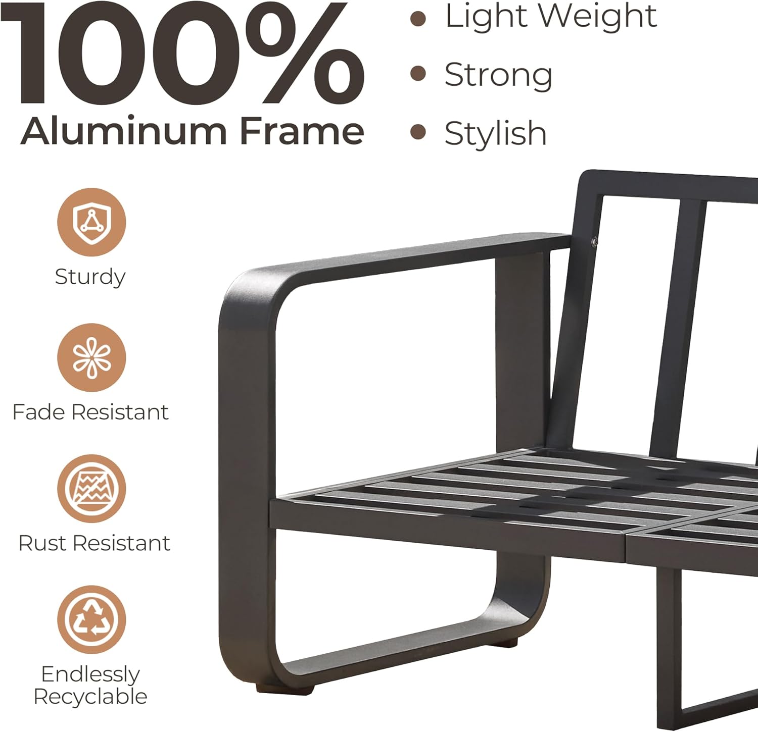 CHITA Aluminum Outdoor 3-Seater Sofa, Patio Furniture with 6.3in Thick High-Resilient Cushions & 100% Aluminum Frame, Modern Outdoor Patio Furniture for Poolside, Deck, Balcony
