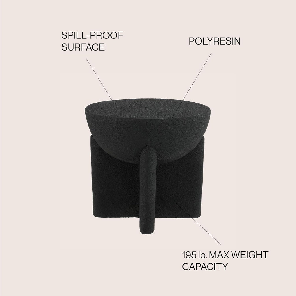 JONATHAN Y Brady Indoor/Outdoor Accent Table & Garden Stool, Minimalist Geometric Weather Resistant Sculptural Side Table for Patio, 17.75" x 16.25", Black Frosted TBL1109A