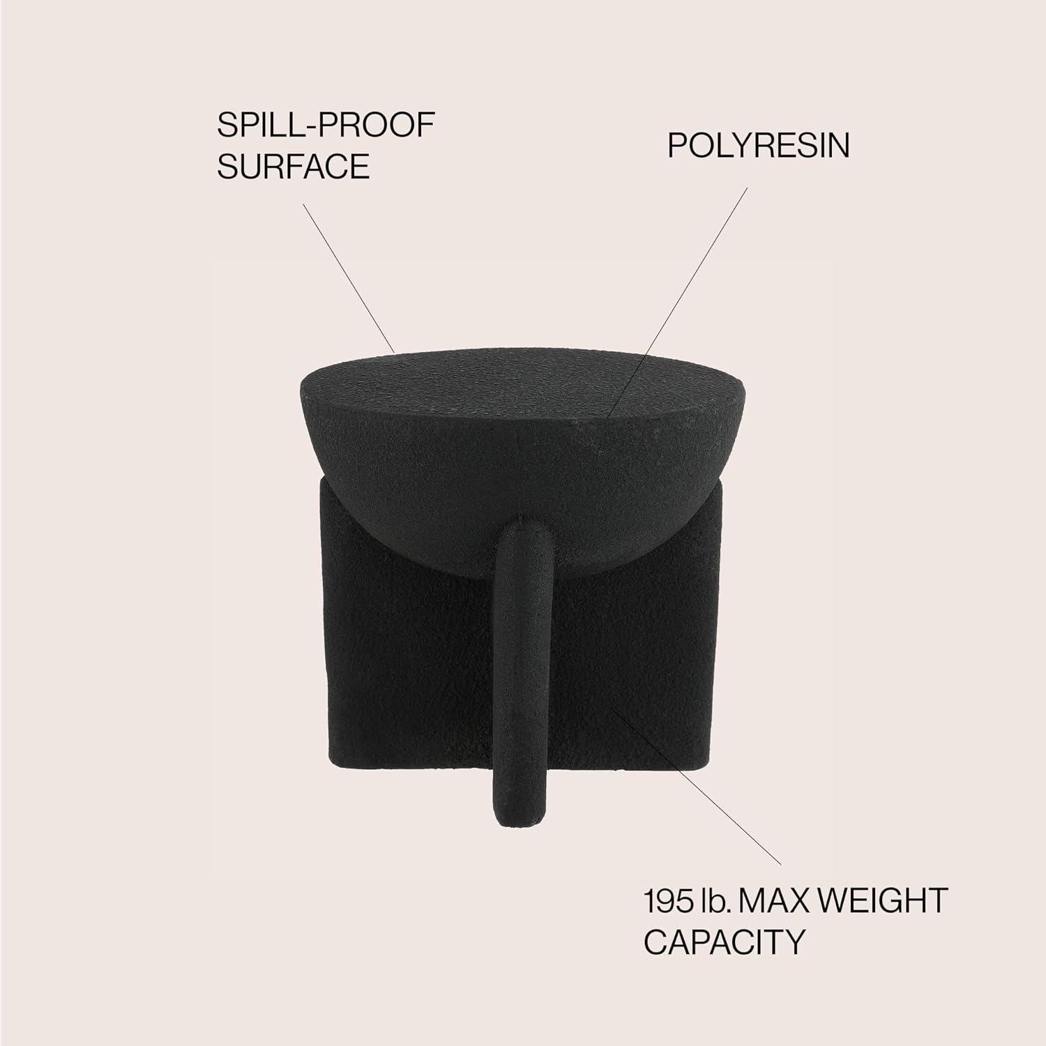 JONATHAN Y Brady Indoor/Outdoor Accent Table & Garden Stool, Minimalist Geometric Weather Resistant Sculptural Side Table for Patio, 17.75" x 16.25", Black Frosted TBL1109A