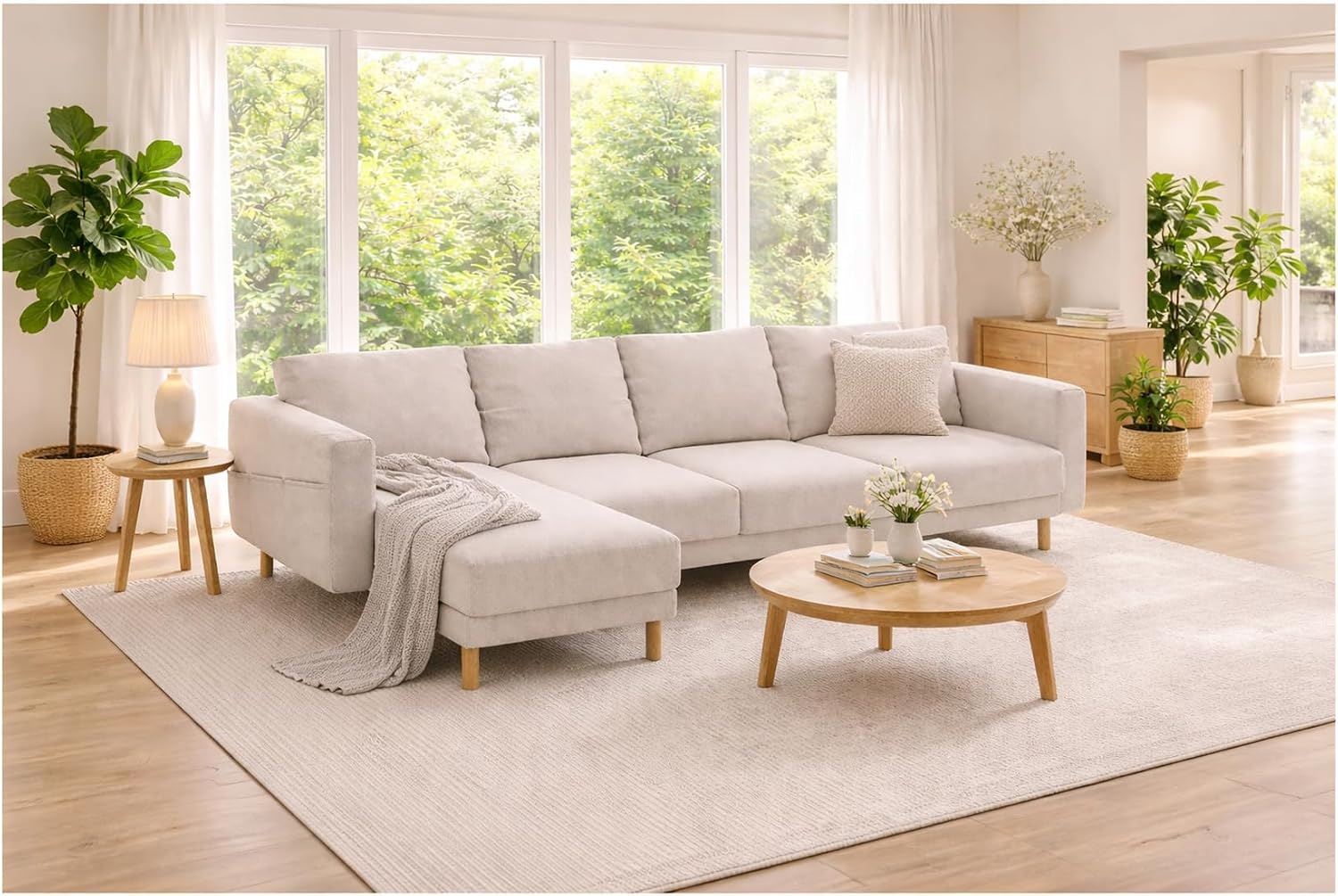 HomeTown Market Durable Three Or Two (3 or 2) Seat with Chaise Sofa Cover Replacement Custom Made Compatible with IKEA Norsborg Sectional Corner Chaise Sofa Slipcover (3 and Chaise Polyester Beige)