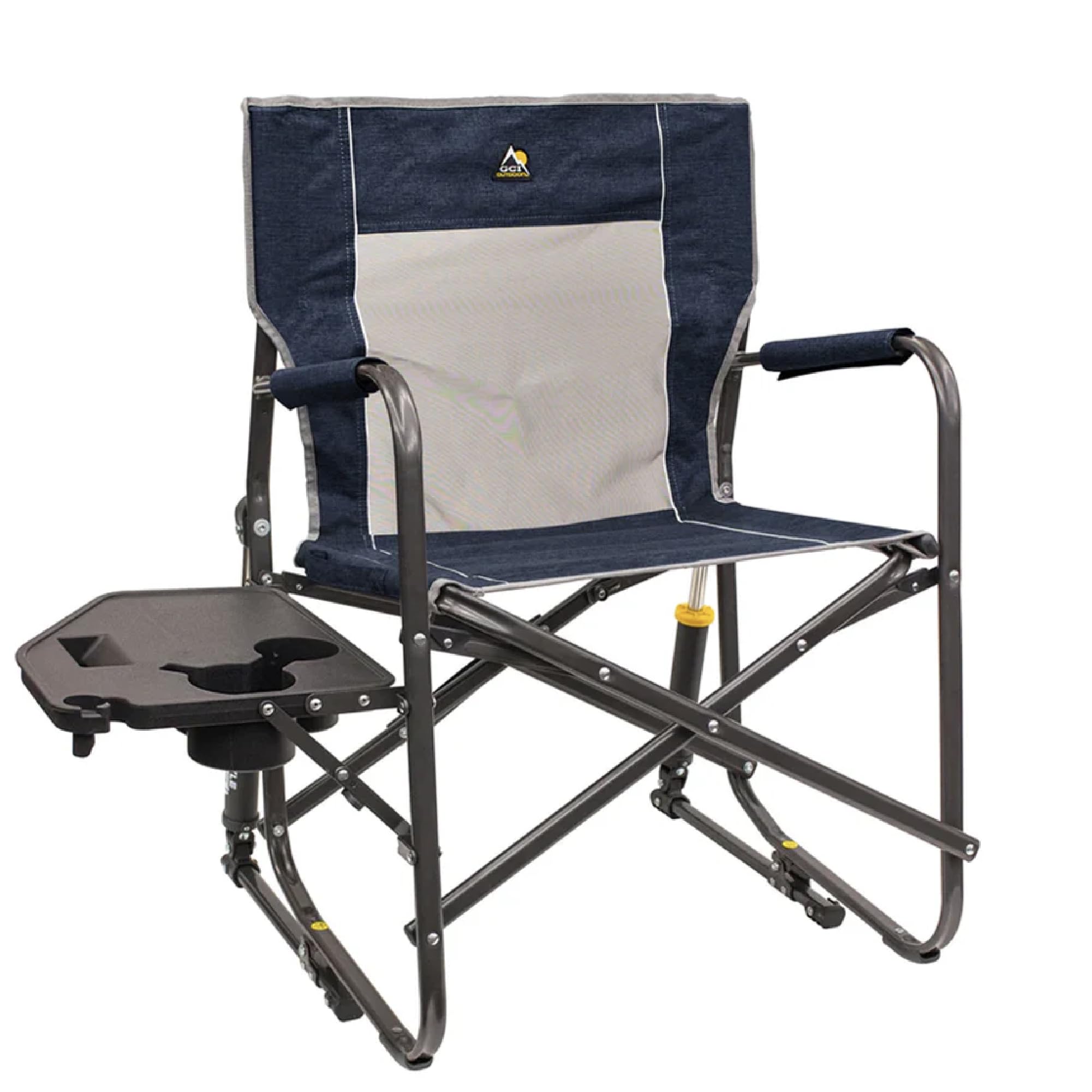 GCI OUTDOOR Freestyle Rocker XL with Side Table Camping Chair | Portable Folding Rocking Chair with Solid, Durable Armrests, Drink Holder & Comfortable Backrest — Red