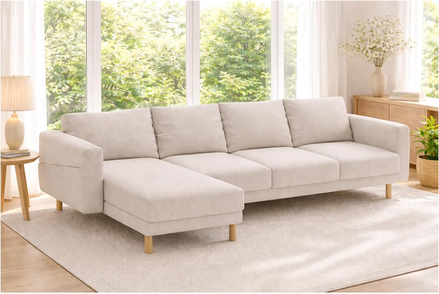 HomeTown Market Durable Three Or Two (3 or 2) Seat with Chaise Sofa Cover Replacement Custom Made Compatible with IKEA Norsborg Sectional Corner Chaise Sofa Slipcover (3 and Chaise Polyester Beige)