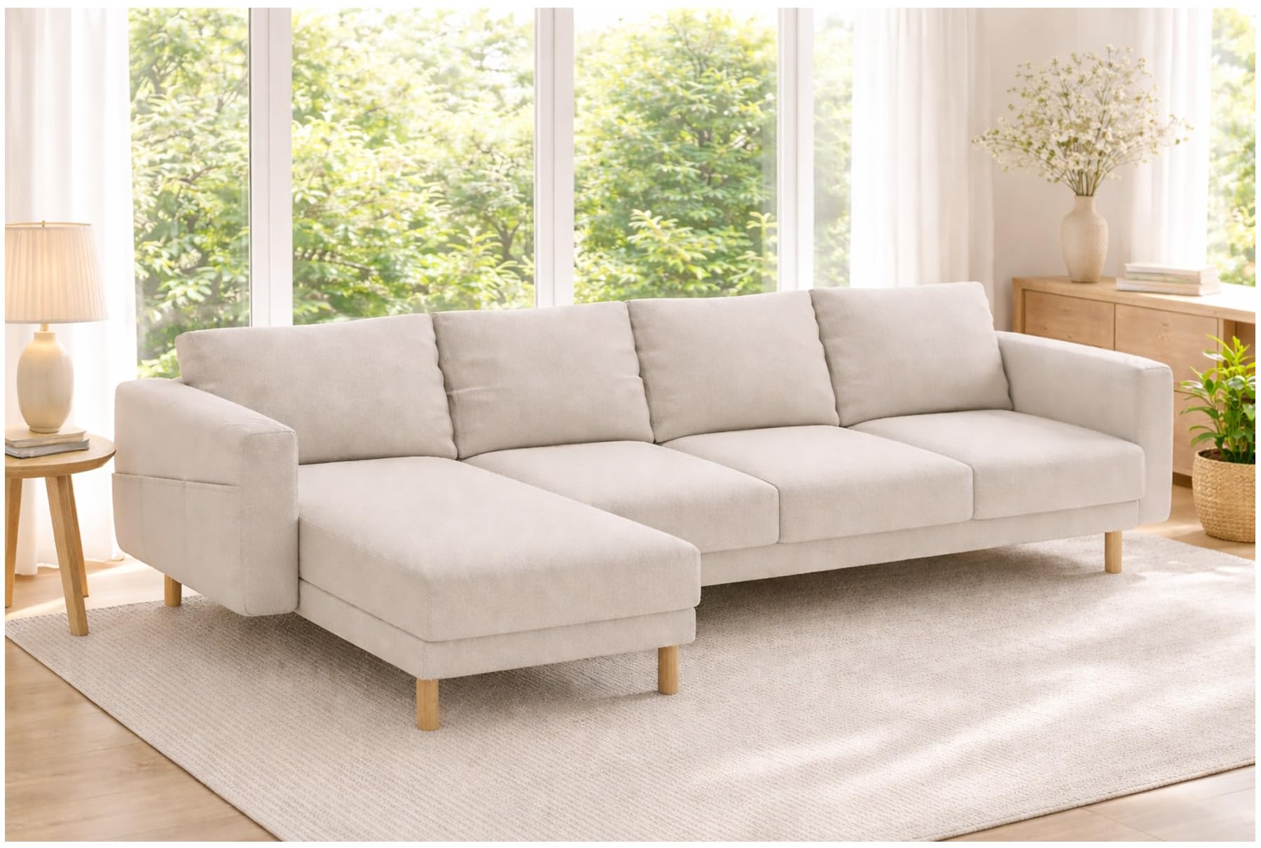 HomeTown Market Durable Three Or Two (3 or 2) Seat with Chaise Sofa Cover Replacement Custom Made Compatible with IKEA Norsborg Sectional Corner Chaise Sofa Slipcover (3 and Chaise Polyester Beige)