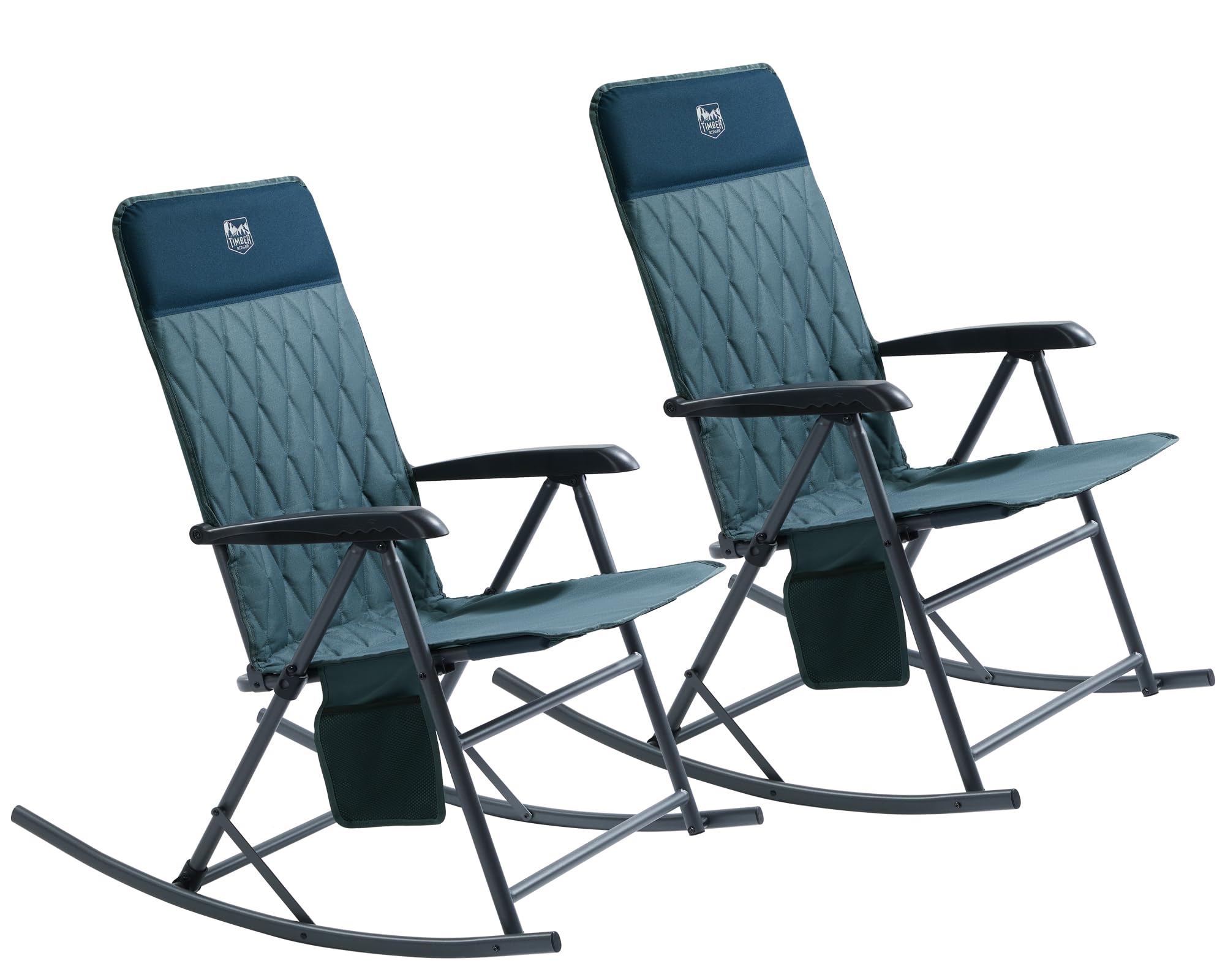 Timber Ridge 3-Level Adjustable Rocking Camping Chair, Ergonomic Padded High Back, Supports 300 LBS, Stable Anti-Tip Rocker, Hard Armrests for Easy Standing, Portable for Patio, Lawn & Tailgating