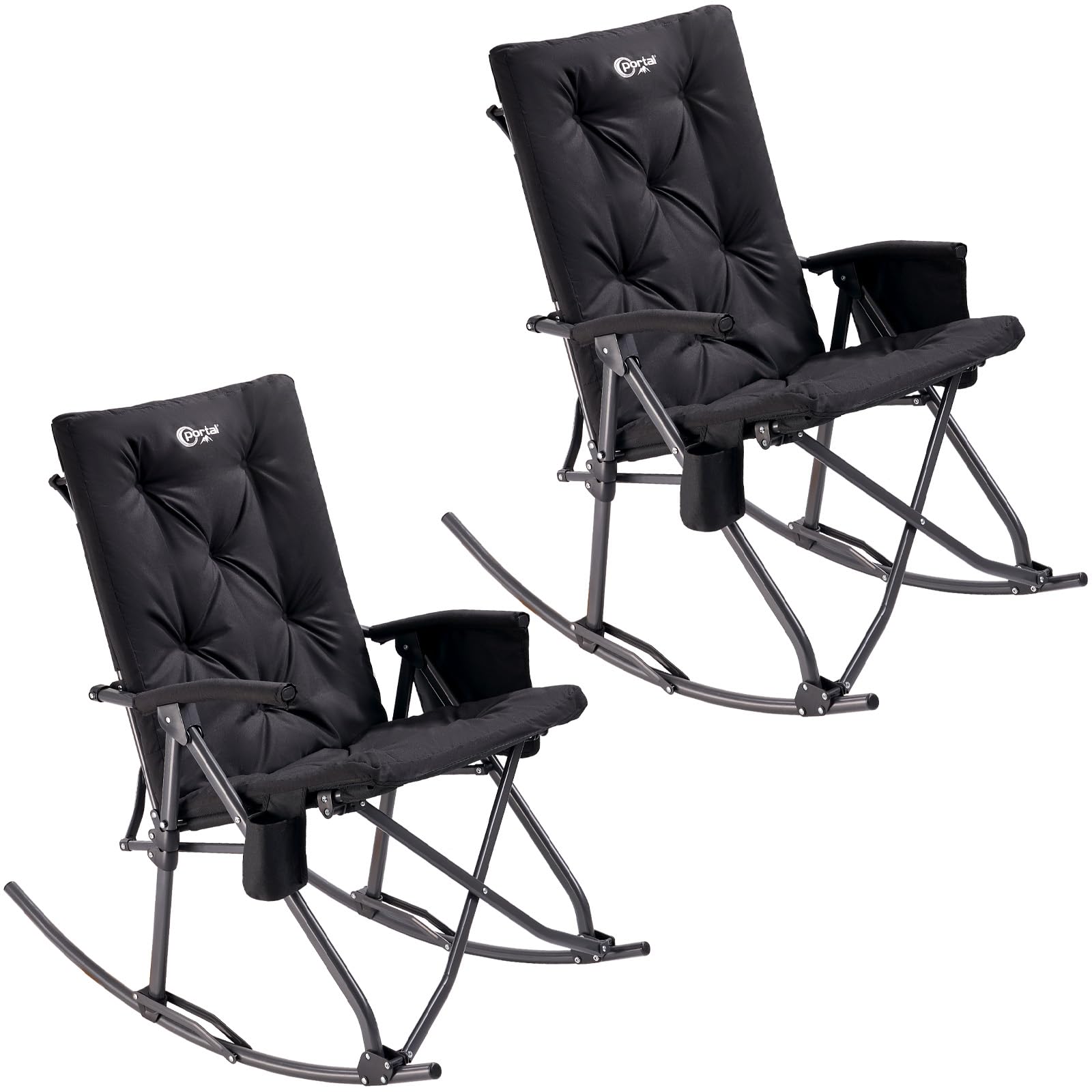 Portal Folding Rocking Camping Chair Outdoor - Thick Padded Rocking Recliner Chair Portable Camping Rocker for Patio Front Porch Backyard Lawn Living Room, Supports 400 LBS