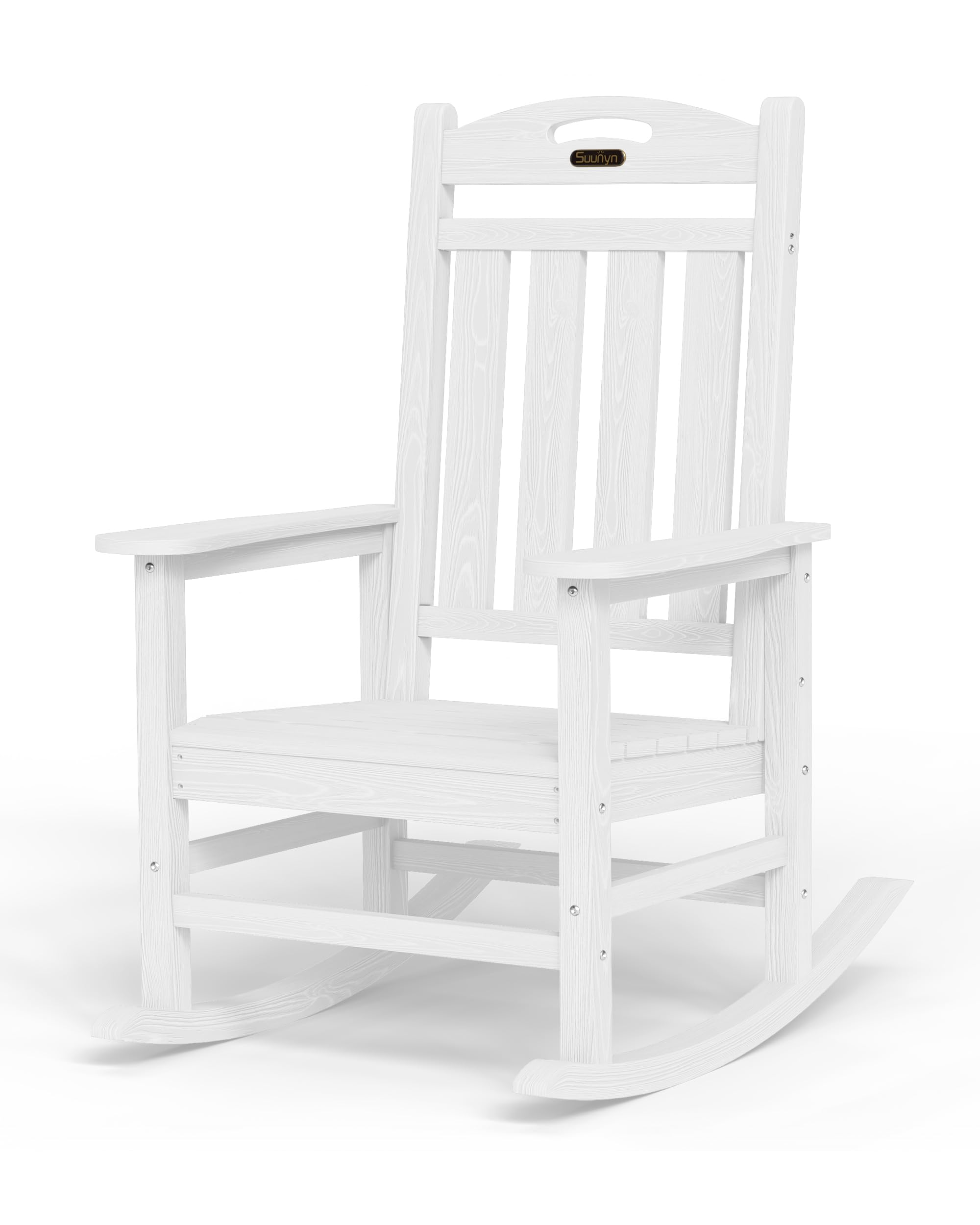 Oversized Outdoor Rocking Chair, HDPE All Weather Resistant Patio Rocking Chair, High Back Porch Rocking Chair, 380lbs Weight Capacity, Dark Grey