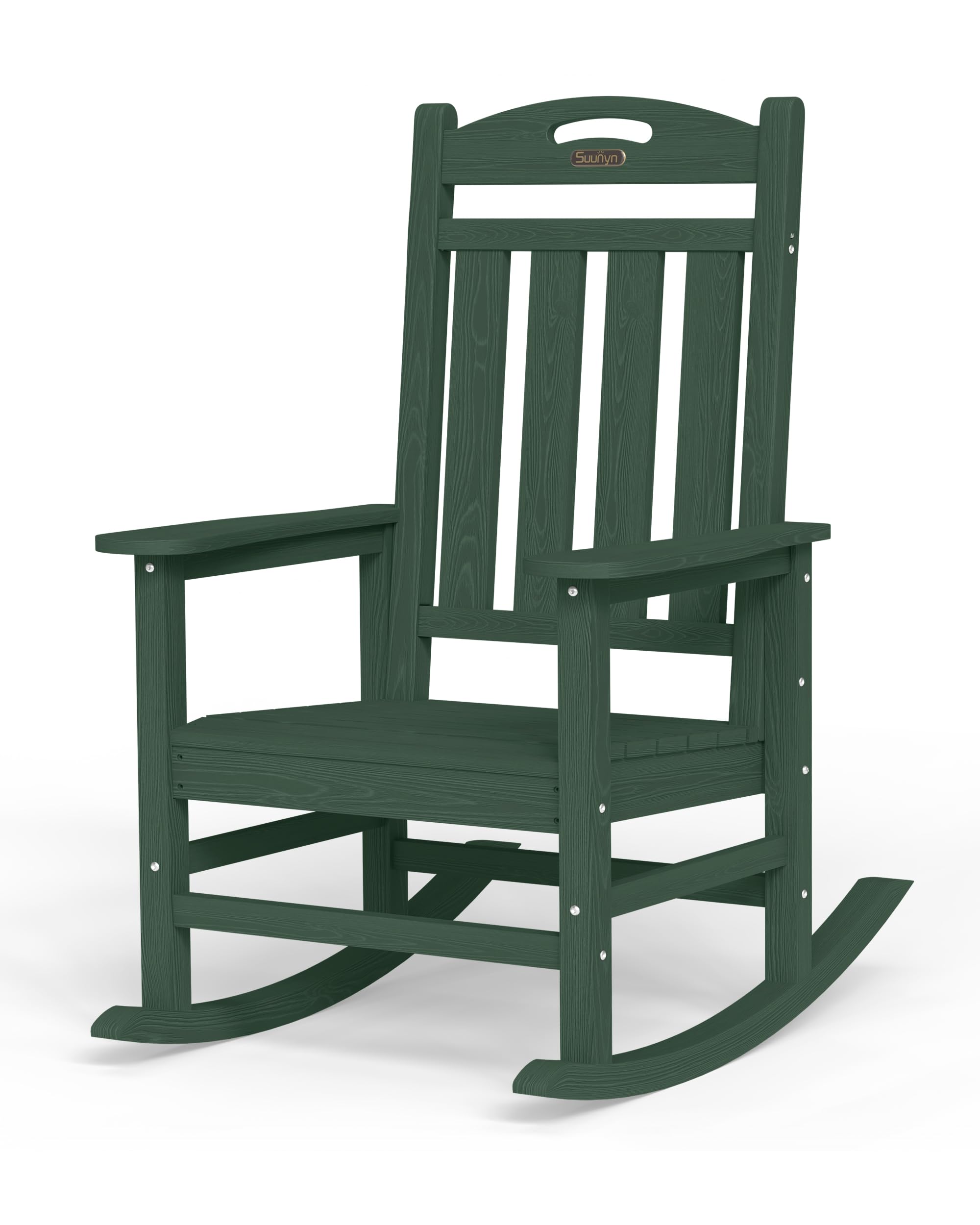 Oversized Outdoor Rocking Chair, HDPE All Weather Resistant Patio Rocking Chair, High Back Porch Rocking Chair, 380lbs Weight Capacity, Dark Grey