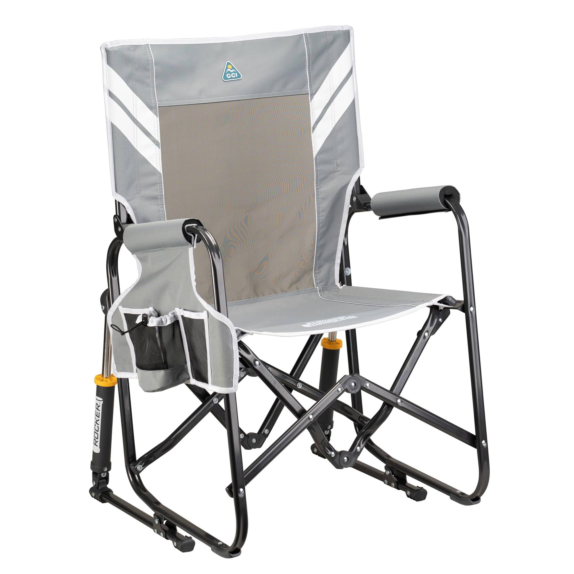 GCI OUTDOOR Freestyle Rocker XL with Side Table Camping Chair | Portable Folding Rocking Chair with Solid, Durable Armrests, Drink Holder & Comfortable Backrest — Red