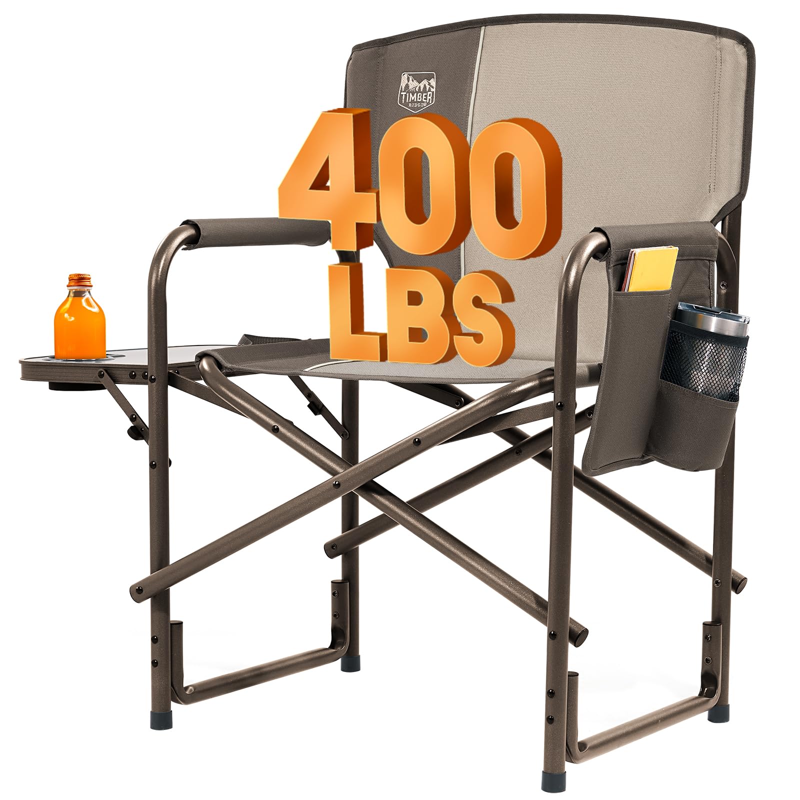 TIMBER RIDGE Aluminum Oversized Camping Chair, Lightweight Portable Directors Chair with Side Table Detachable Side Pocket for Outdoor Camping, Lawn, Picnic, Support 400lbs Black
