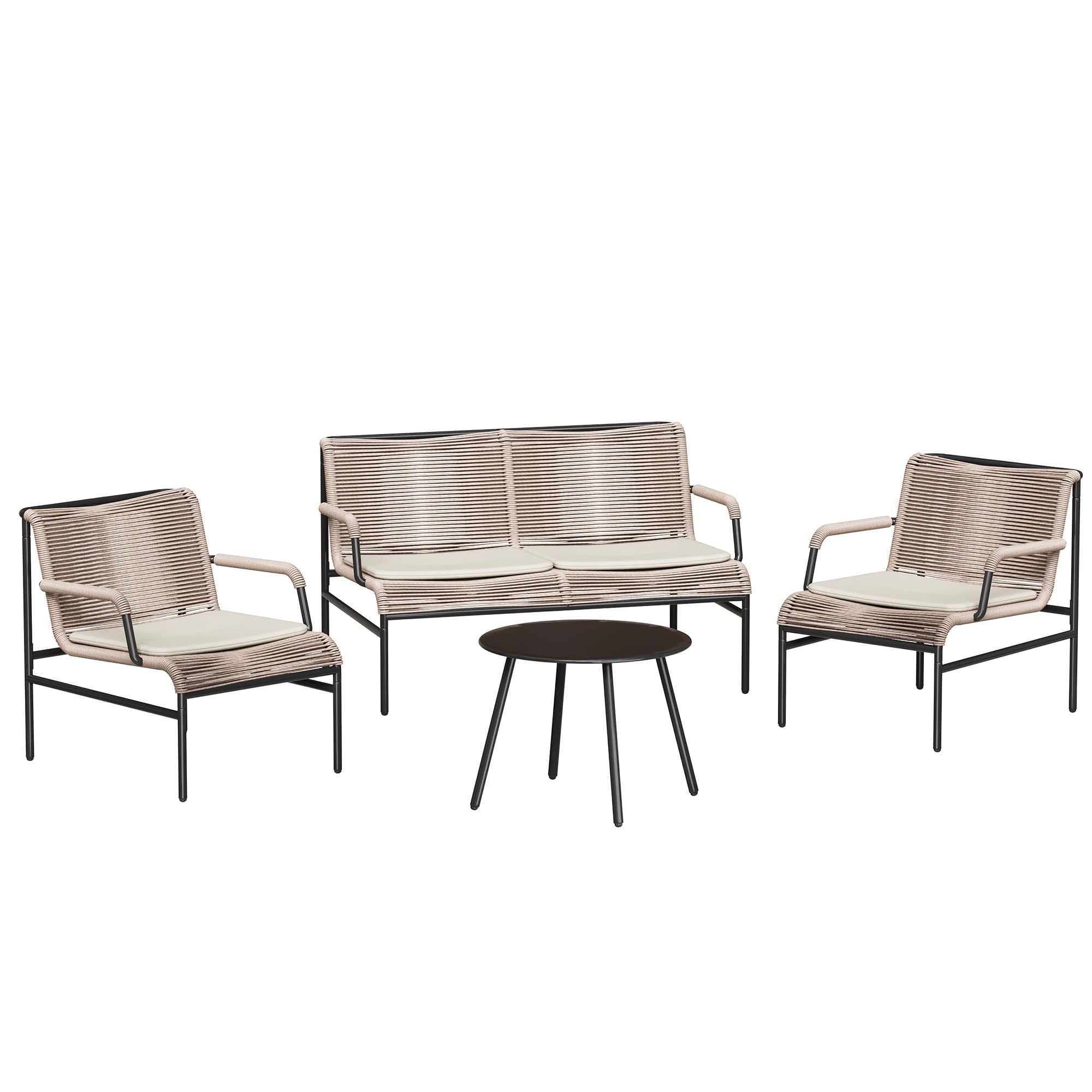 EAST OAK Breezeway Patio Furniture Set, 3-Piece Outside Bistro Set Handwoven Rattan Wicker Chairs with Waterproof Cushions, Tempered Glass Table, Outdoor Conversation Set, Ivory White & Jungle Green
