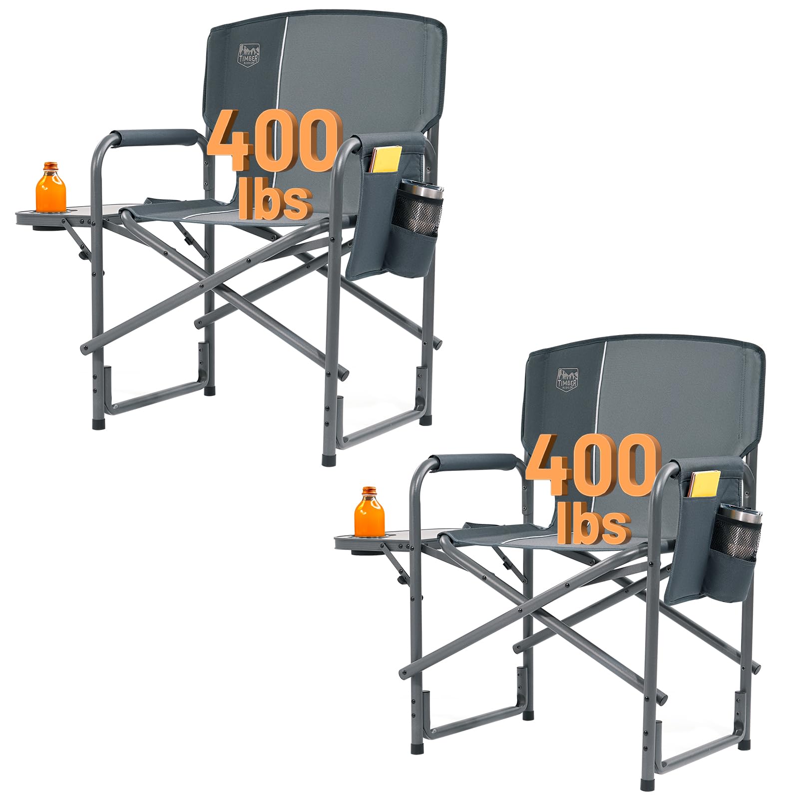 TIMBER RIDGE Aluminum Oversized Camping Chair, Lightweight Portable Directors Chair with Side Table Detachable Side Pocket for Outdoor Camping, Lawn, Picnic, Support 400lbs Black