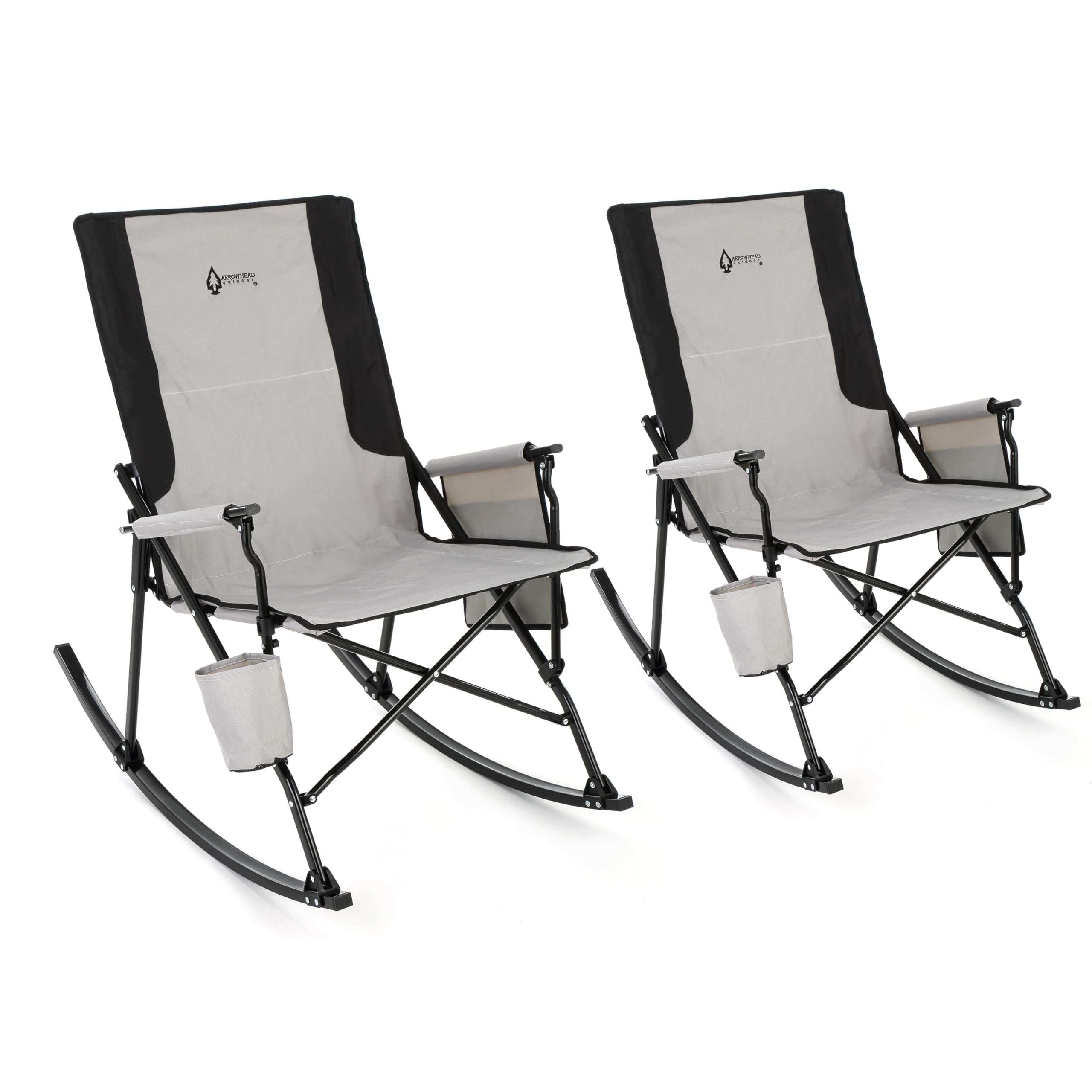 ARROWHEAD OUTDOOR Foldable Rocking Camp Chair with Large Cup Holder, Side Pocket, Space-Saving Folding, Enhanced Swinging Rocker for Camping, Fishing, Patio