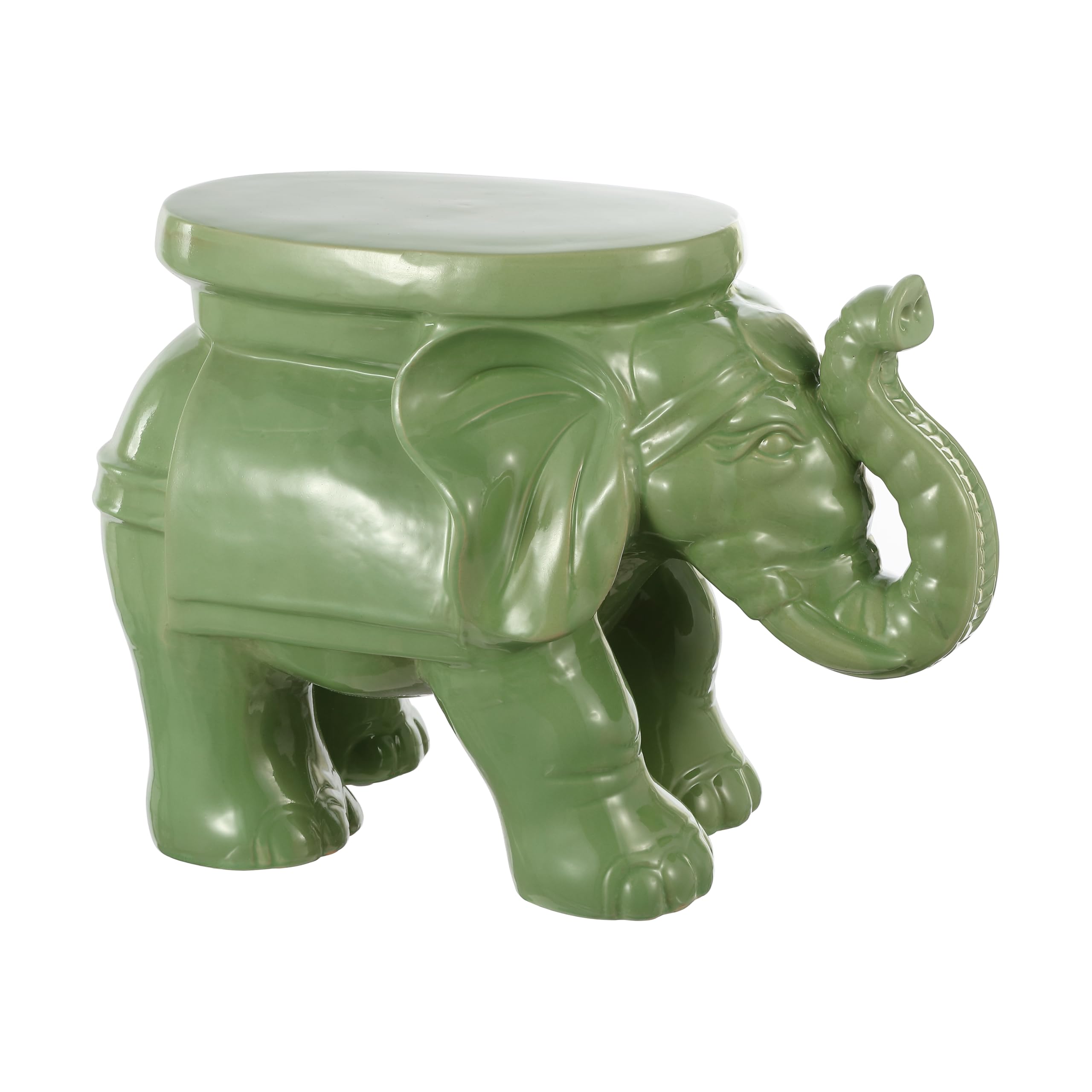 JONATHAN Y White Elephant 14.25" Glazed Ceramic Elephant Garden Stool, Weather-Resistant Indoor/Outdoor Patio Side Table and Plant Stand, Bohemian, Antique White TBL1007A
