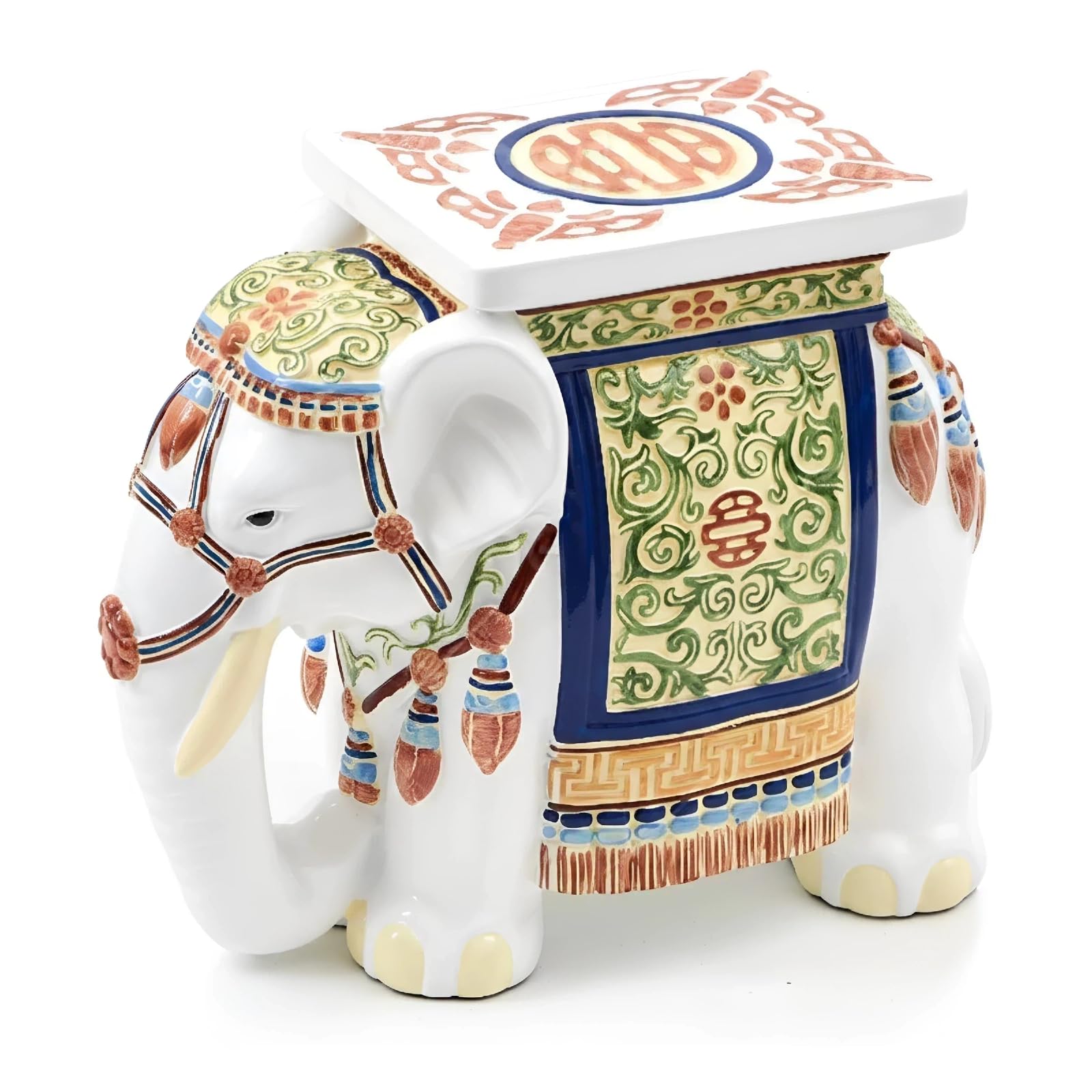 Leinuosen Elephant Garden Stool 16.5 Inch - Resin Elephant Side Table & Plant Stand, Indoor Outdoor Decorative Accent Table for Patio Balcony Living Room, Bohemian Home Decor Gift(Primary Color)