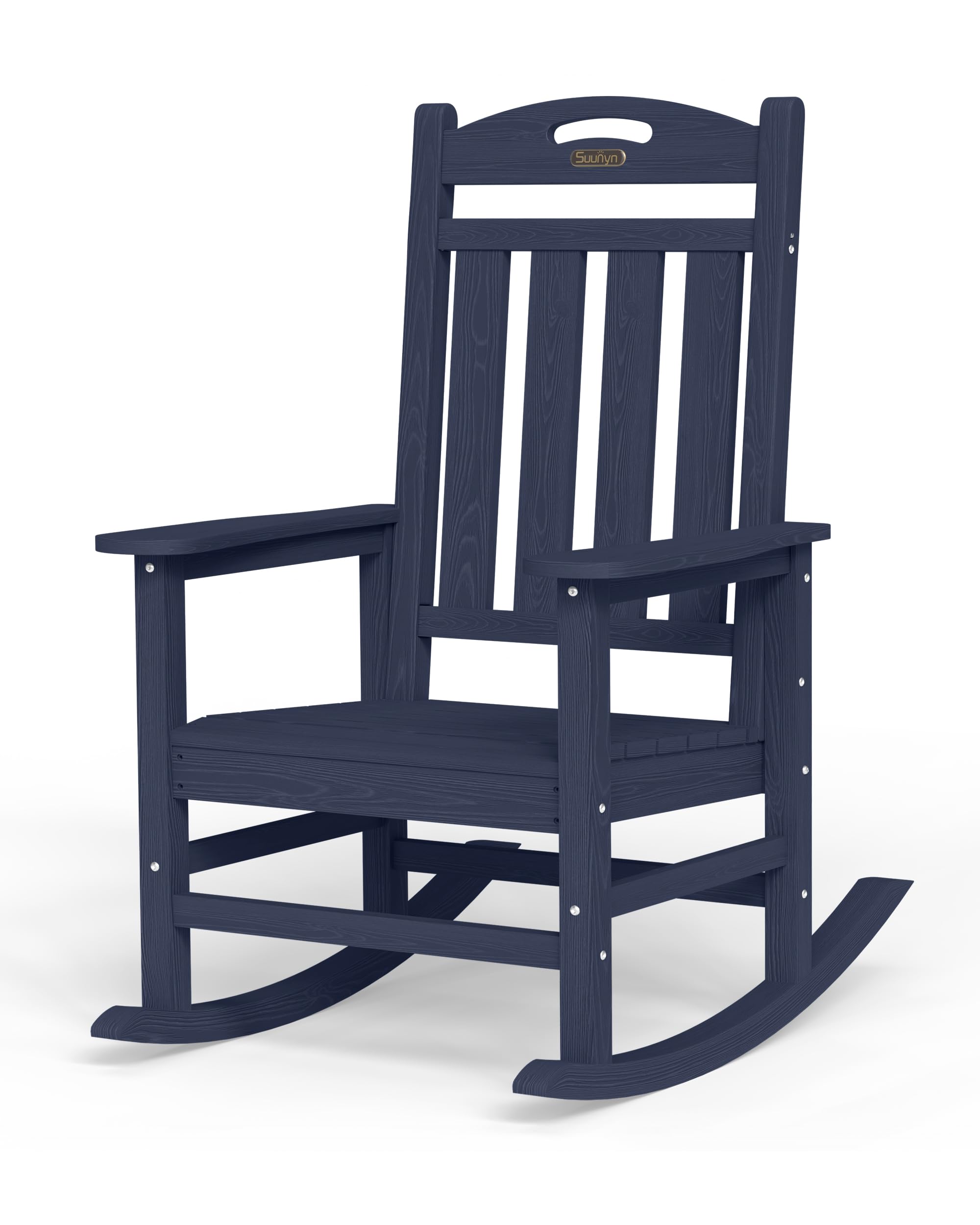 Oversized Outdoor Rocking Chair, HDPE All Weather Resistant Patio Rocking Chair, High Back Porch Rocking Chair, 380lbs Weight Capacity, Dark Grey