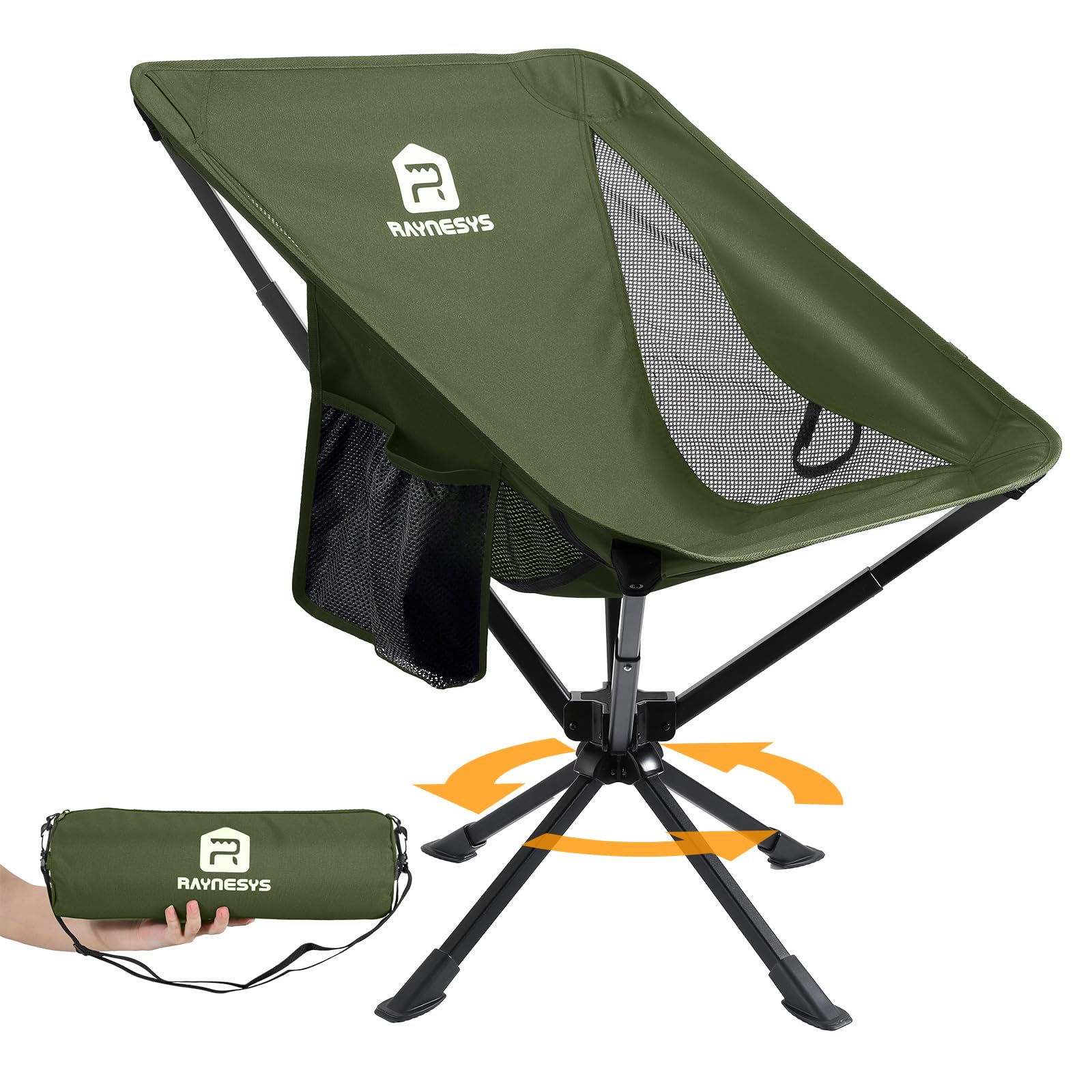 Raynesys 1 Pack Portable Camping Chair, Flexible 360° Rotation, Easy Carry, 8 Seconds Quick Setup Folding Camping Chair, 3.8Lb Lightweight Folding Chairs for Hiking, Beach, Sporting, Travel