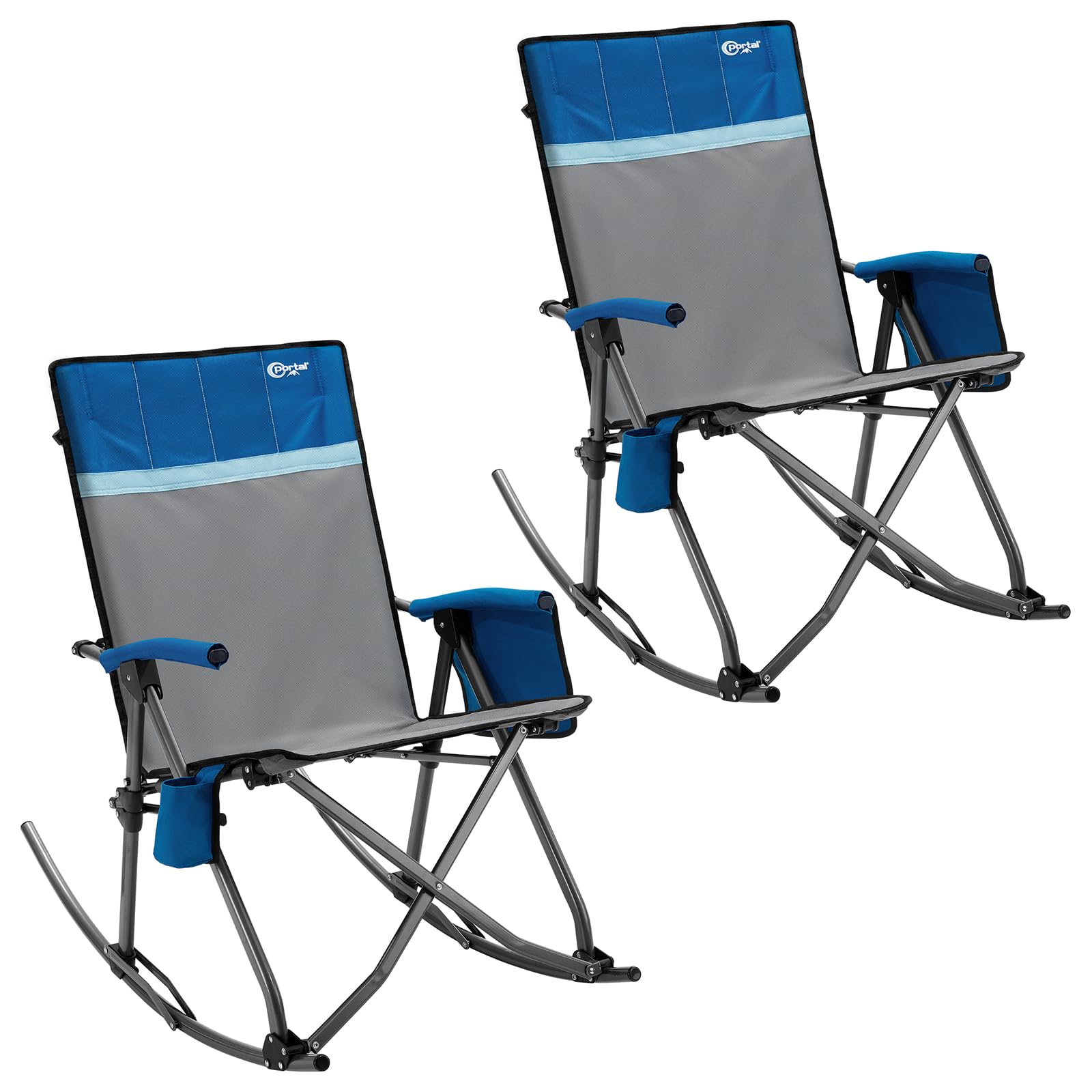 Portal Oversized Folding Rocking Camping Chair for Adults, Portable & Foldable Outdoor Lawn Rocker Chairs with High Back Hard Armrests Carry Bag for Outside, Camp, Patio, Supports 400lbs, Grey&Black