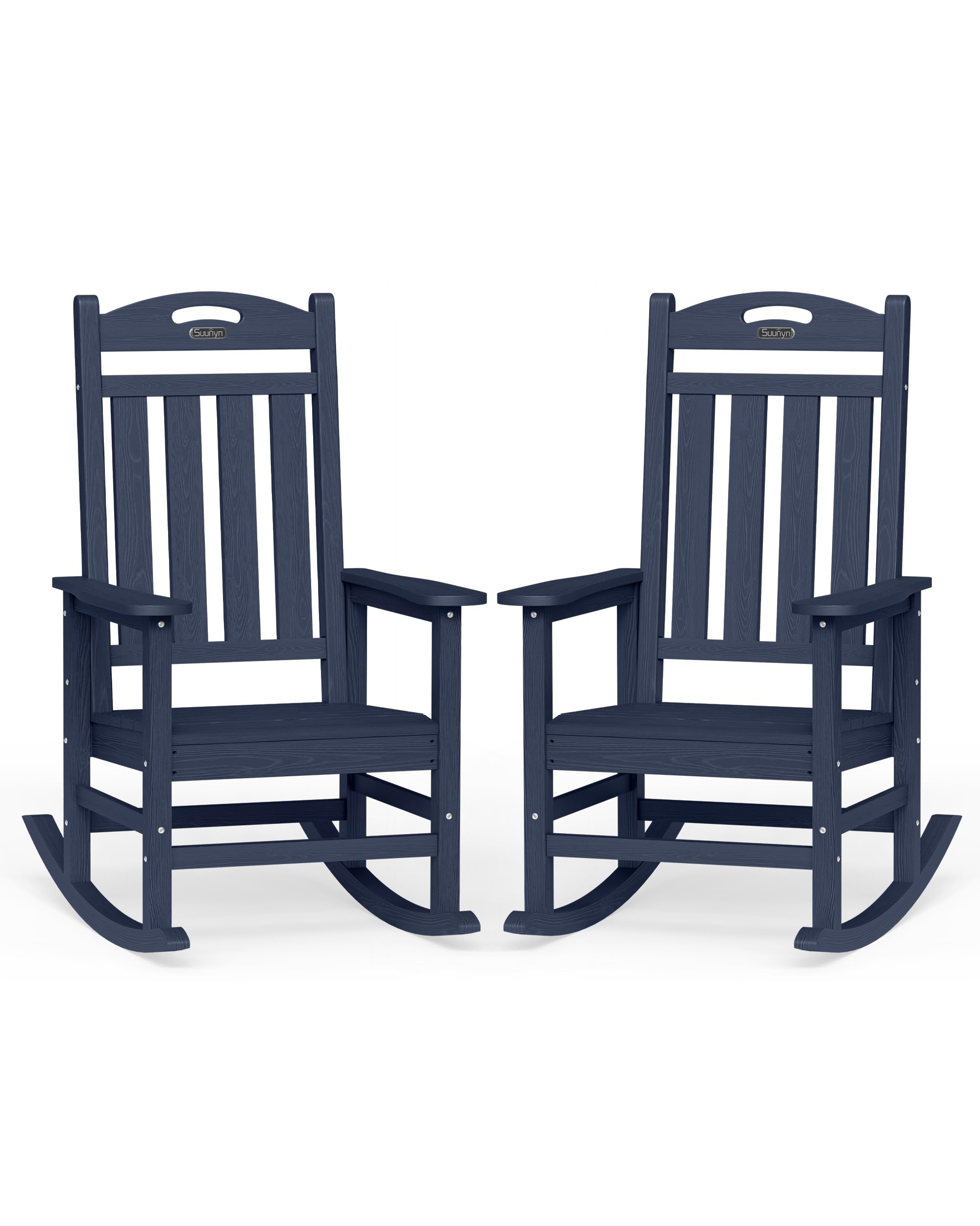 Oversized Outdoor Rocking Chair, HDPE All Weather Resistant Patio Rocking Chair, High Back Porch Rocking Chair, 380lbs Weight Capacity, Dark Grey