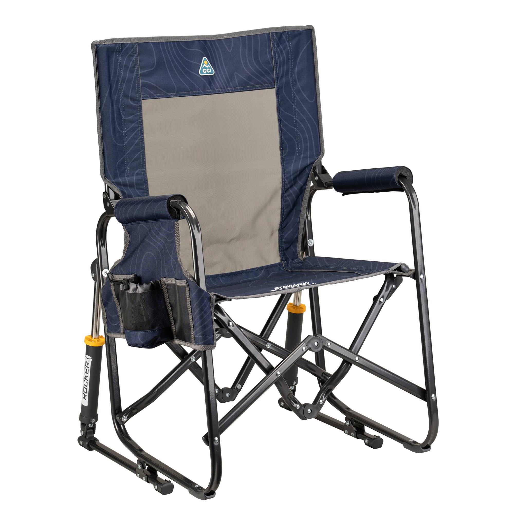 GCI OUTDOOR Freestyle Rocker XL with Side Table Camping Chair | Portable Folding Rocking Chair with Solid, Durable Armrests, Drink Holder & Comfortable Backrest — Red