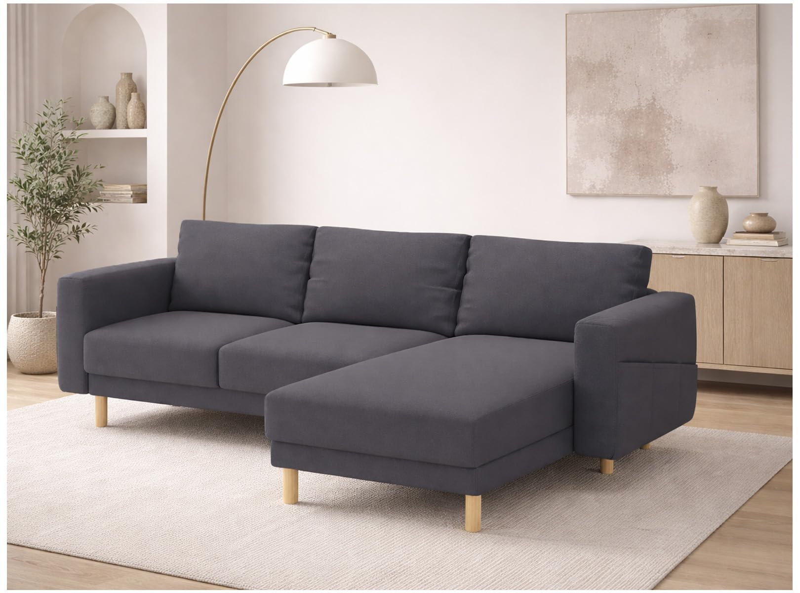 HomeTown Market Durable Three Or Two (3 or 2) Seat with Chaise Sofa Cover Replacement Custom Made Compatible with IKEA Norsborg Sectional Corner Chaise Sofa Slipcover (3 and Chaise Polyester Beige)