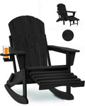 Folding Adirondack Rocking Chair,4-in-1 Multifunctional Patio Chair with Retractable Ottoman, Outdoor Chair Wood Texture, Lawn Chair for Porch, Backyard, Pool(Grey)