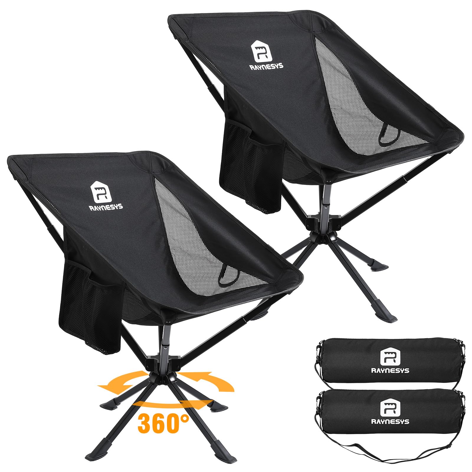 Raynesys 1 Pack Portable Camping Chair, Flexible 360° Rotation, Easy Carry, 8 Seconds Quick Setup Folding Camping Chair, 3.8Lb Lightweight Folding Chairs for Hiking, Beach, Sporting, Travel