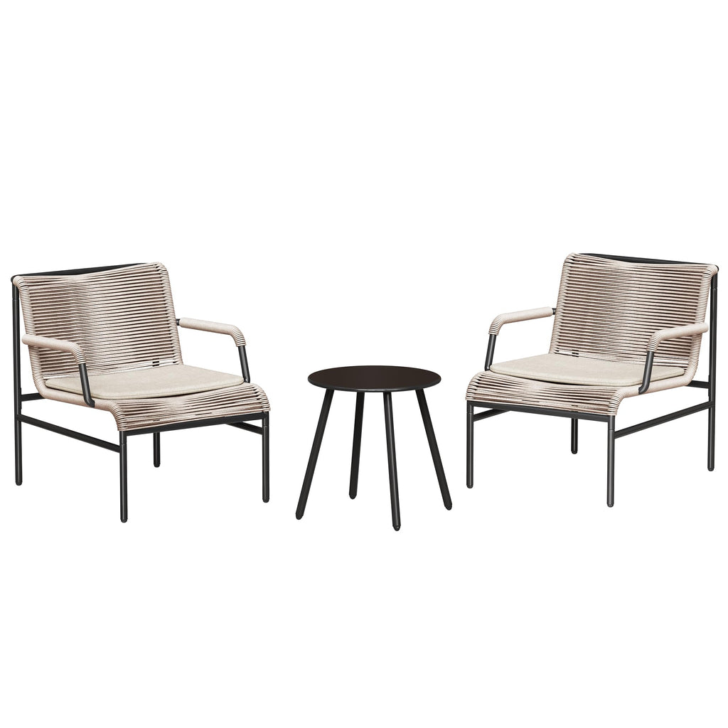 EAST OAK Breezeway Patio Furniture Set, 3-Piece Outside Bistro Set Handwoven Rattan Wicker Chairs with Waterproof Cushions, Tempered Glass Table, Outdoor Conversation Set, Ivory White & Jungle Green