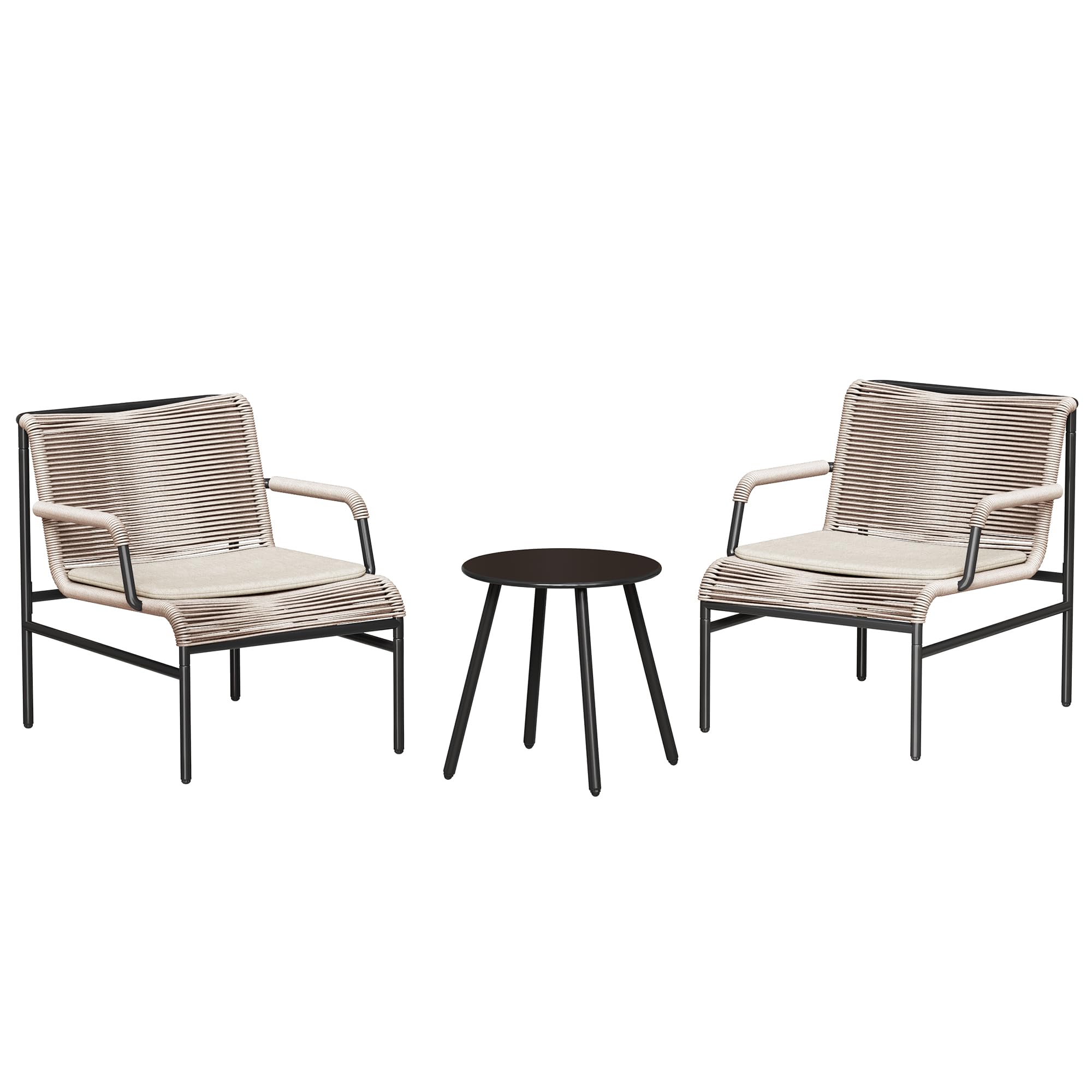 EAST OAK Breezeway Patio Furniture Set, 3-Piece Outside Bistro Set Handwoven Rattan Wicker Chairs with Waterproof Cushions, Tempered Glass Table, Outdoor Conversation Set, Ivory White & Jungle Green