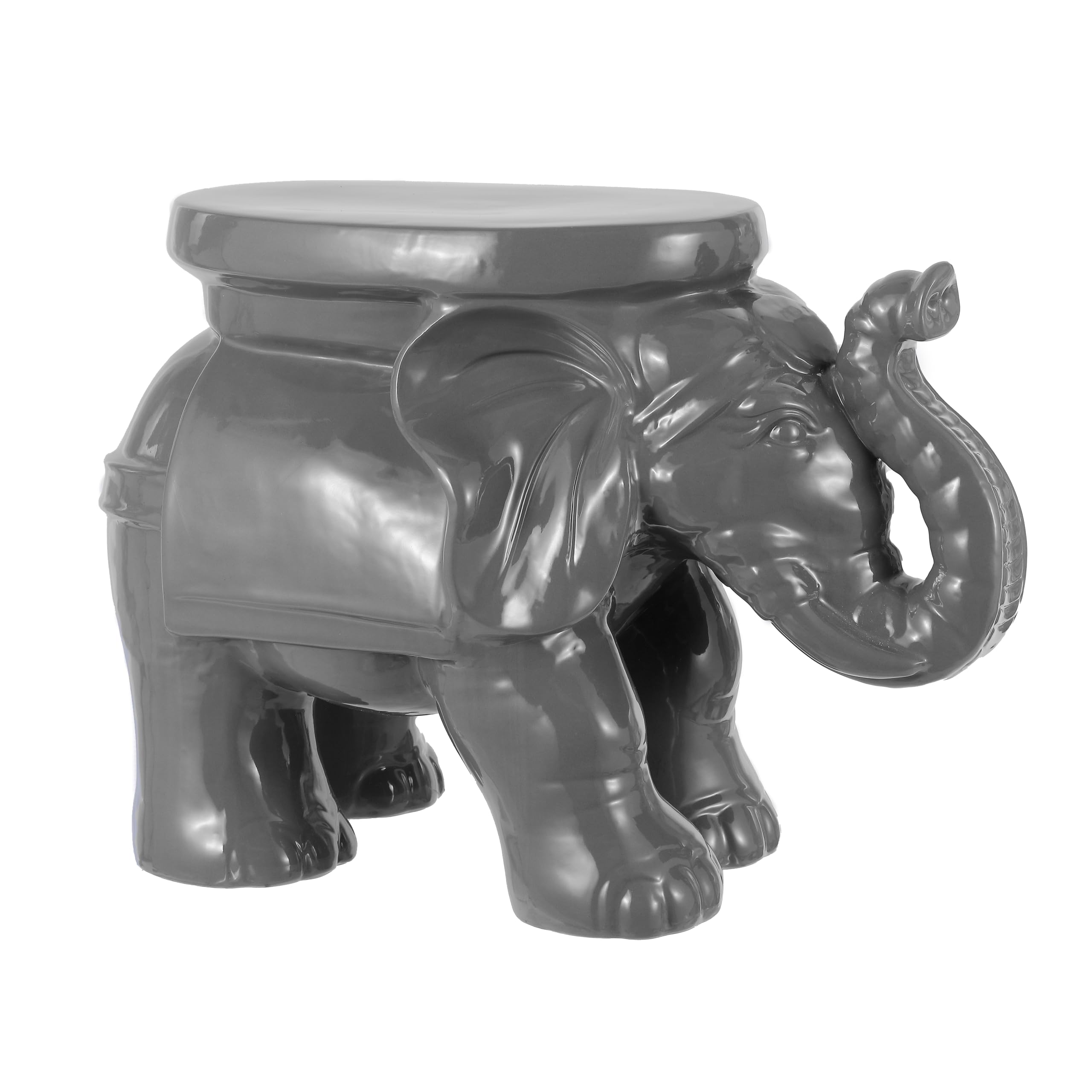 JONATHAN Y White Elephant 14.25" Glazed Ceramic Elephant Garden Stool, Weather-Resistant Indoor/Outdoor Patio Side Table and Plant Stand, Bohemian, Antique White TBL1007A
