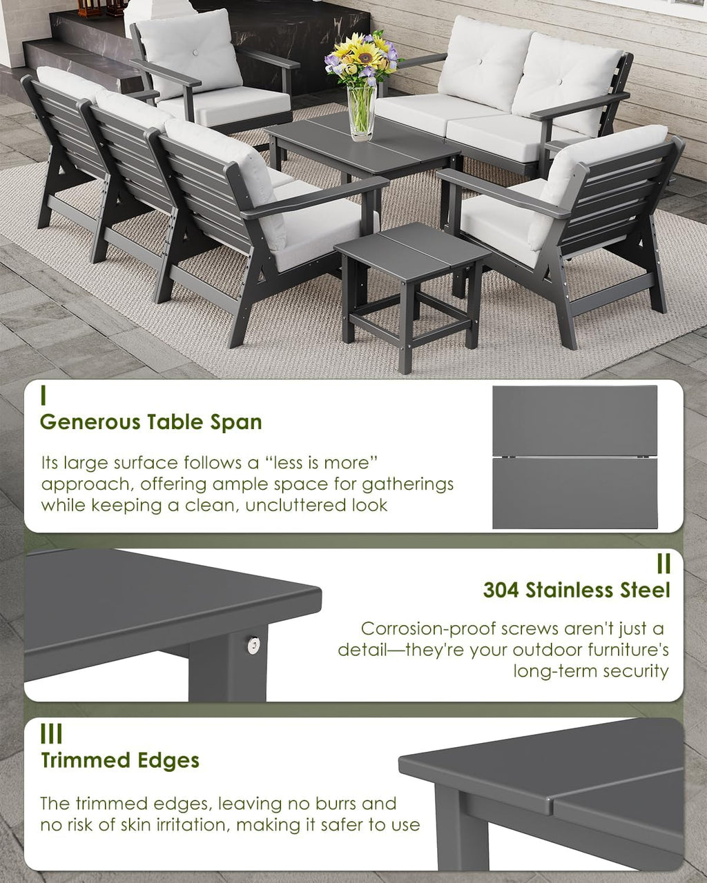 GREENVINES Adirondack-Outdoor-Side-Table | 18 x 18 Inches | HDPE Plastic | All Weather | Outside Couch Tables for Conversation Set | Gray | for Patio Porch Deck Lawn