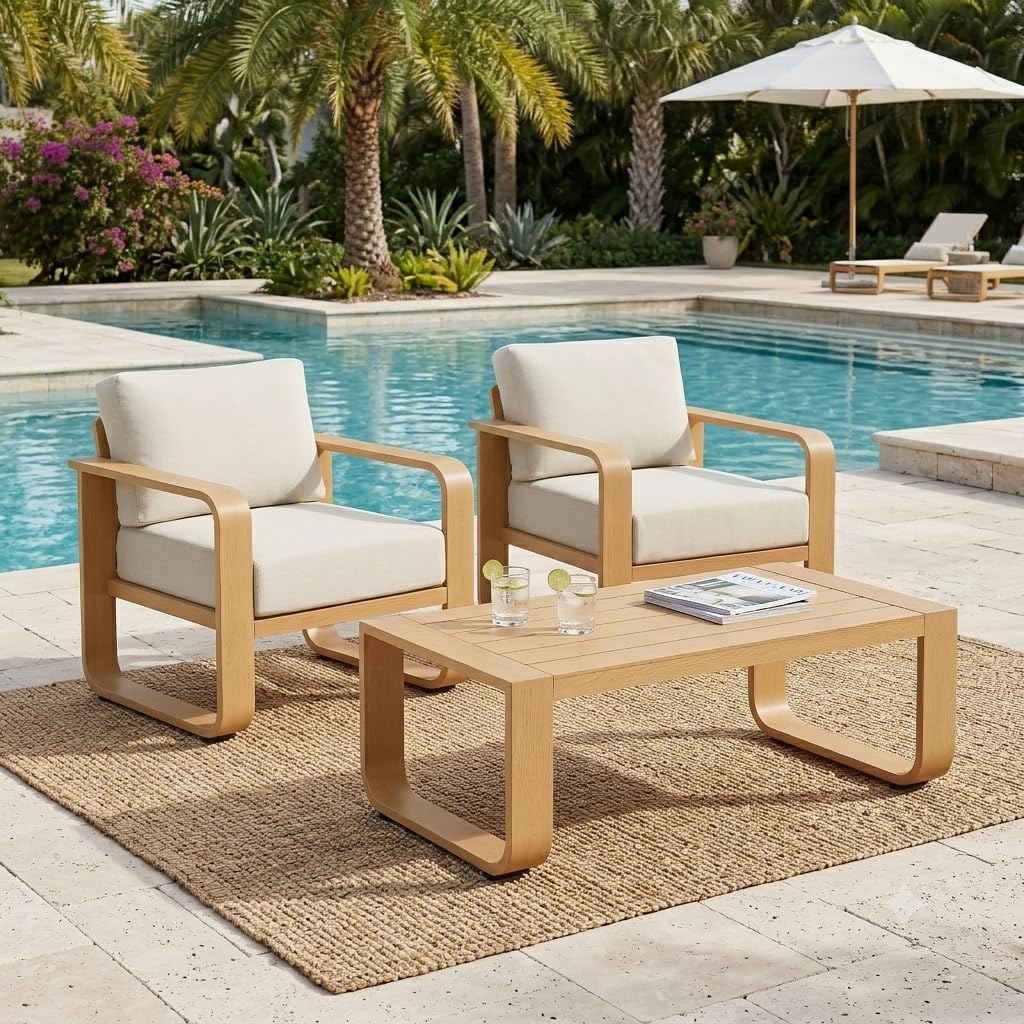 CHITA Aluminum Outdoor 3-Seater Sofa, Patio Furniture with 6.3in Thick High-Resilient Cushions & 100% Aluminum Frame, Modern Outdoor Patio Furniture for Poolside, Deck, Balcony