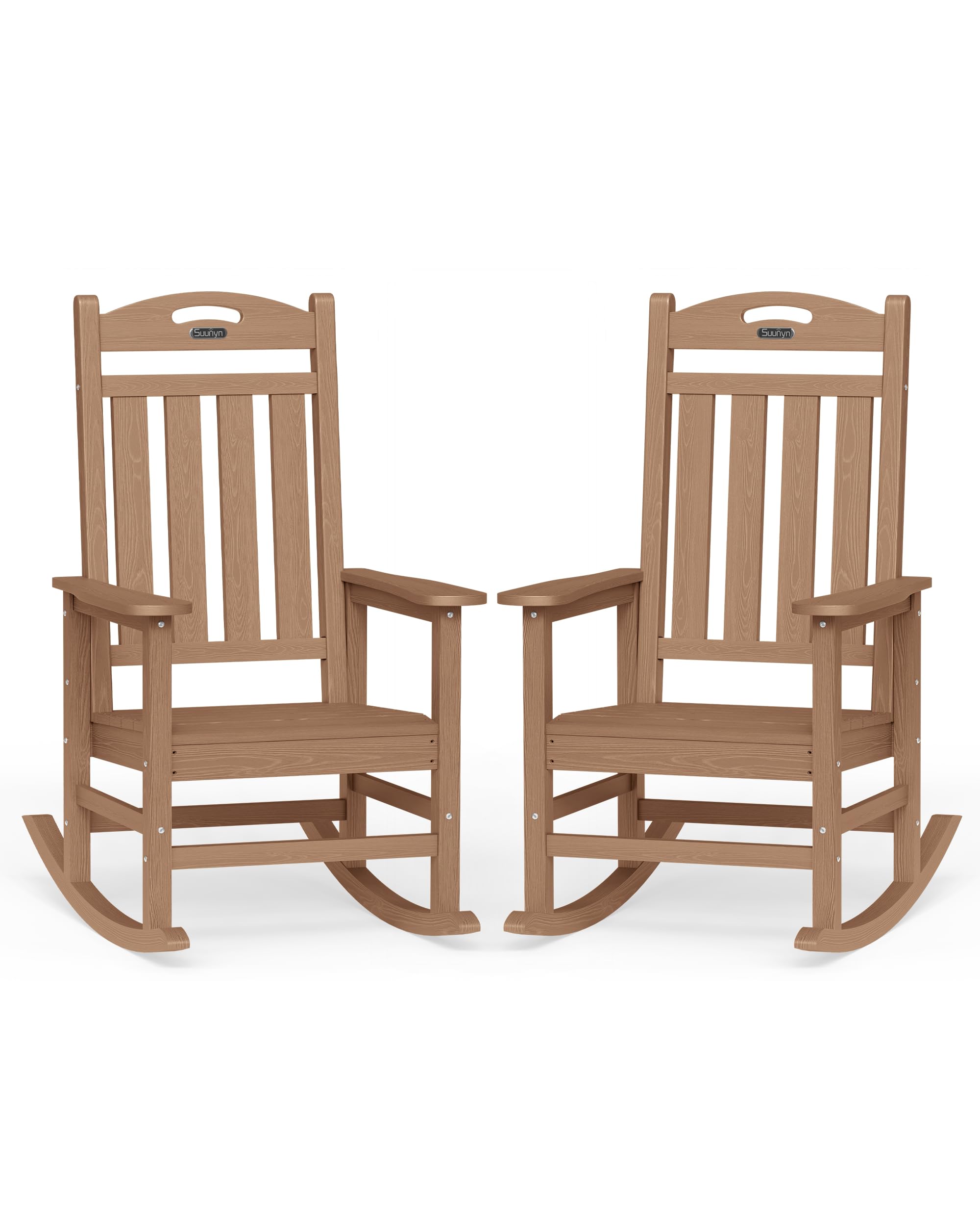 Oversized Outdoor Rocking Chair, HDPE All Weather Resistant Patio Rocking Chair, High Back Porch Rocking Chair, 380lbs Weight Capacity, Dark Grey