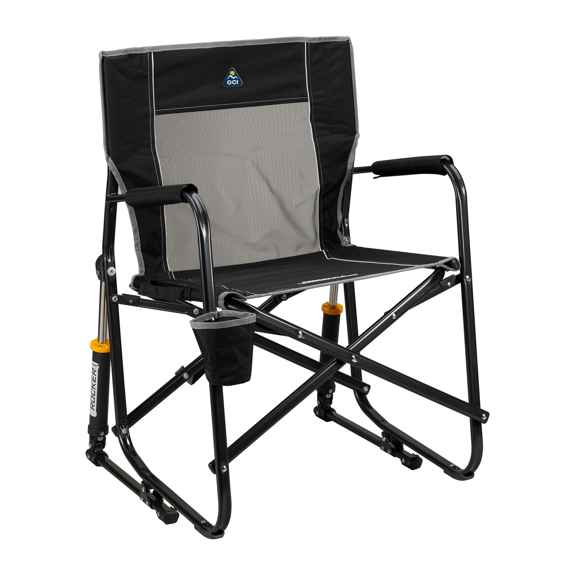 GCI OUTDOOR Freestyle Rocker XL with Side Table Camping Chair | Portable Folding Rocking Chair with Solid, Durable Armrests, Drink Holder & Comfortable Backrest — Red