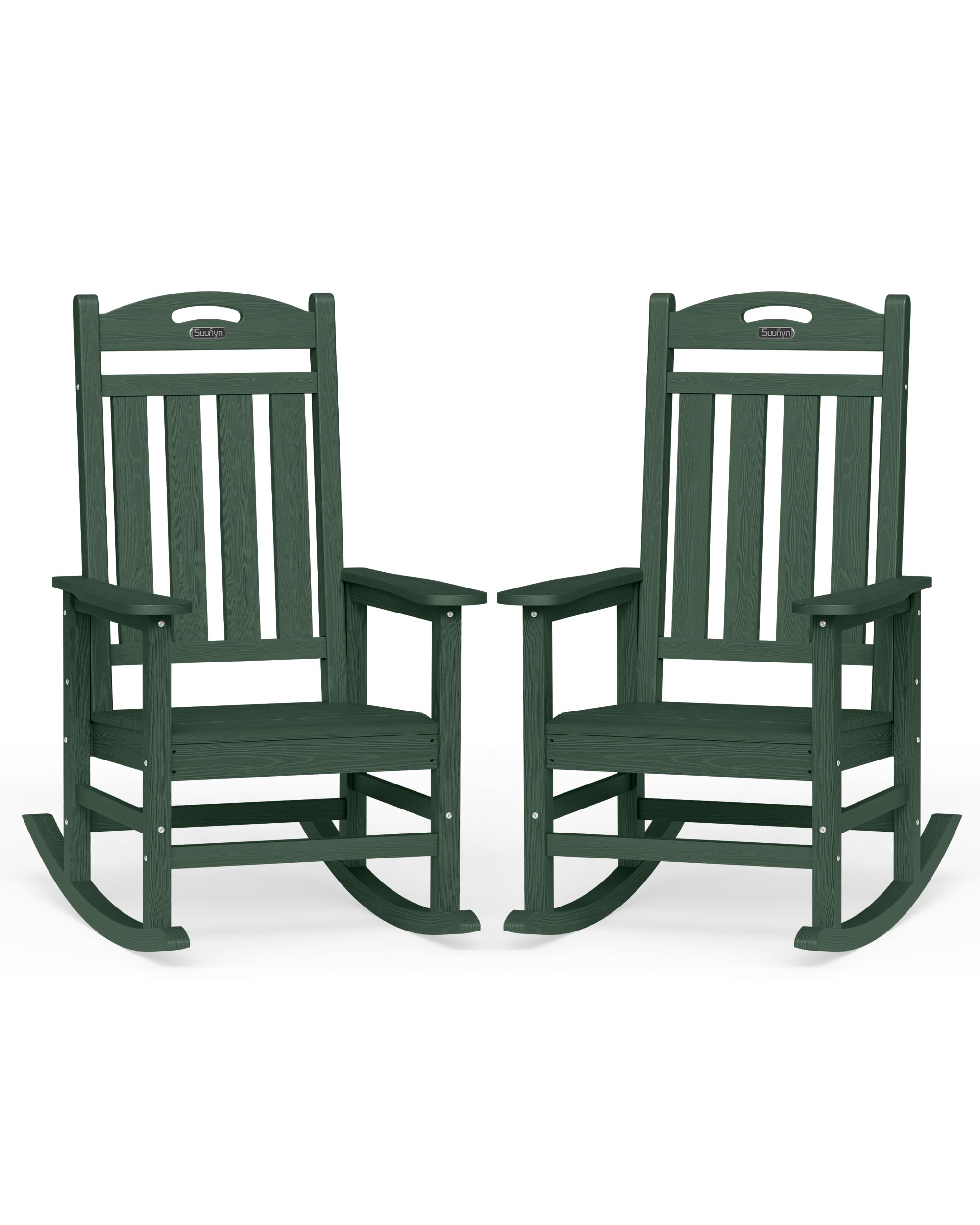 Oversized Outdoor Rocking Chair, HDPE All Weather Resistant Patio Rocking Chair, High Back Porch Rocking Chair, 380lbs Weight Capacity, Dark Grey
