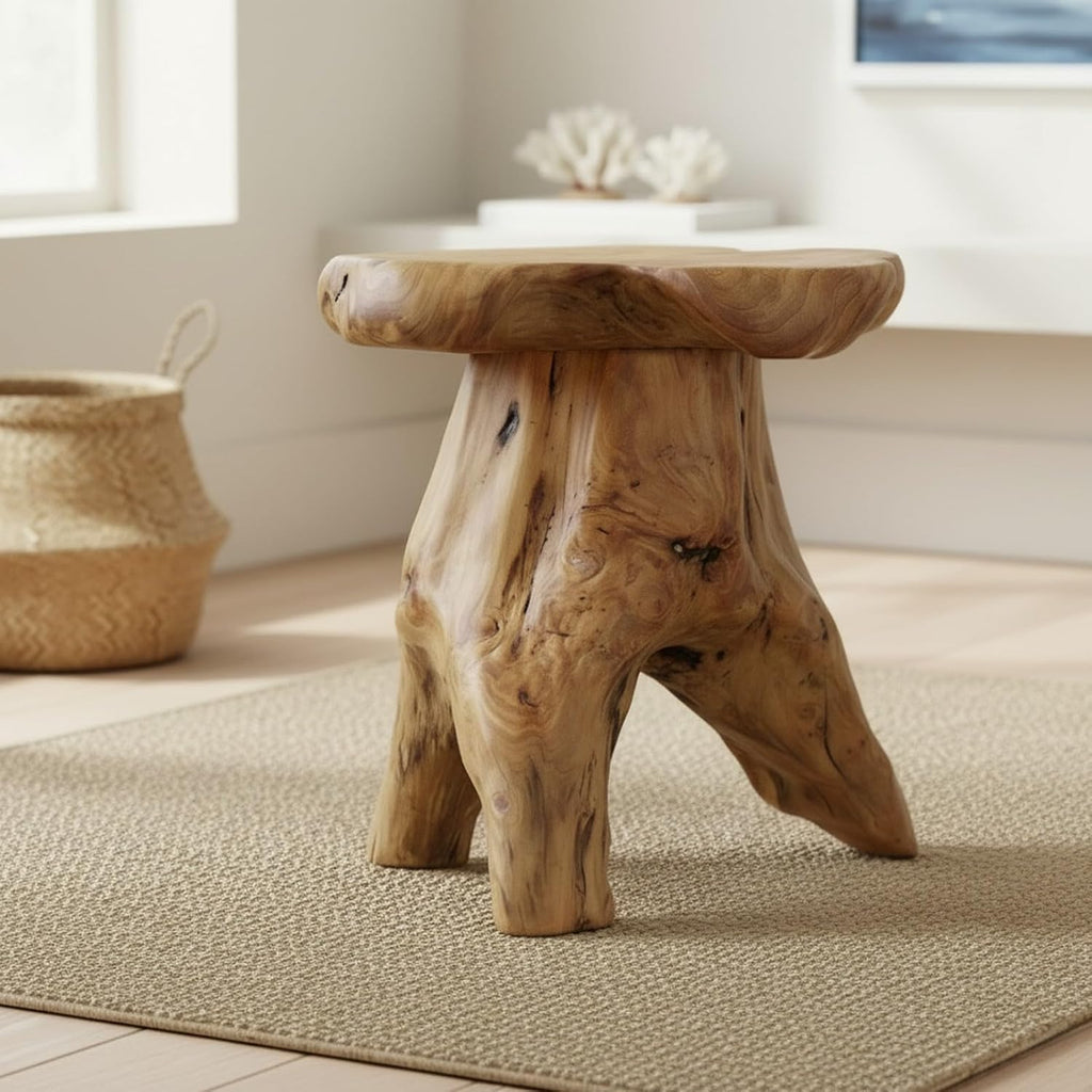 WELLAND Natural Cedar Stump Stool, 14" End Table, Live Edge Side Table, Plant Stand, Small Nightstand, Mushroom Stool for Living Room, Bedroom, Patio, Garden