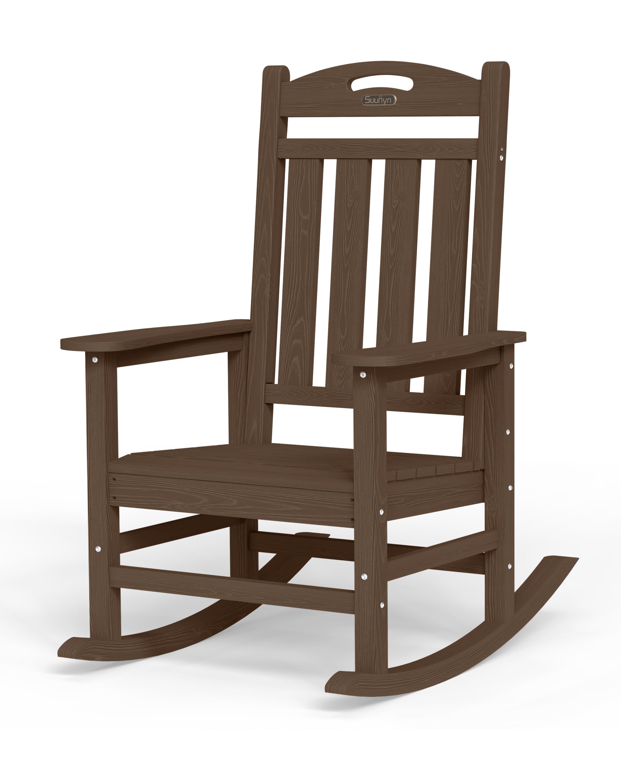 Oversized Outdoor Rocking Chair, HDPE All Weather Resistant Patio Rocking Chair, High Back Porch Rocking Chair, 380lbs Weight Capacity, Dark Grey