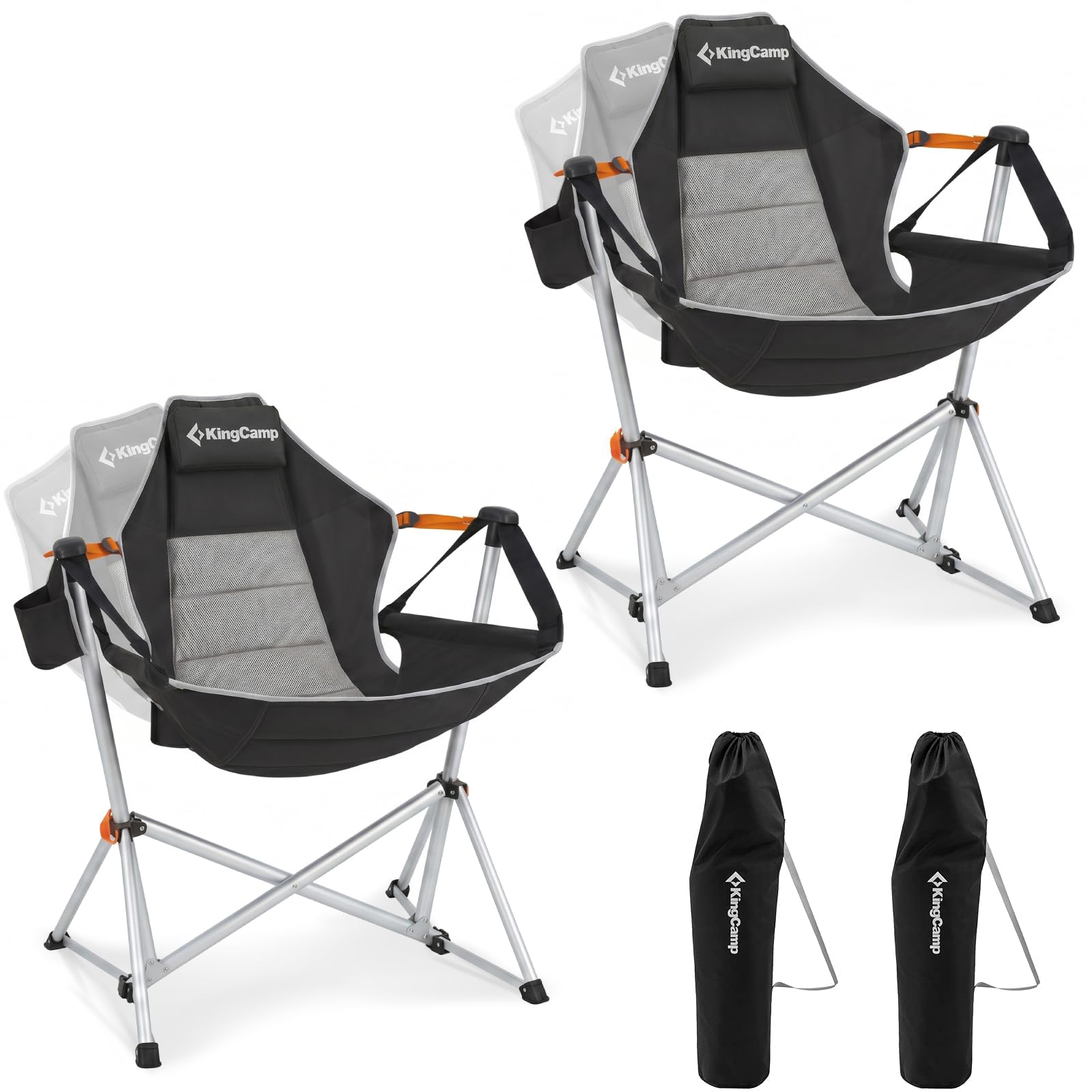 KingCamp Hammock Camping Chair, Swinging Portable Camp Chairs for Adults, 400lbs Heavy Duty Oversized Folding Rocking Chair with Adjustable Recline, Aluminum Alloy Frame for Outdoor Patio Beach Sport