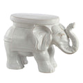 JONATHAN Y White Elephant 14.25" Glazed Ceramic Elephant Garden Stool, Weather-Resistant Indoor/Outdoor Patio Side Table and Plant Stand, Bohemian, Antique White TBL1007A