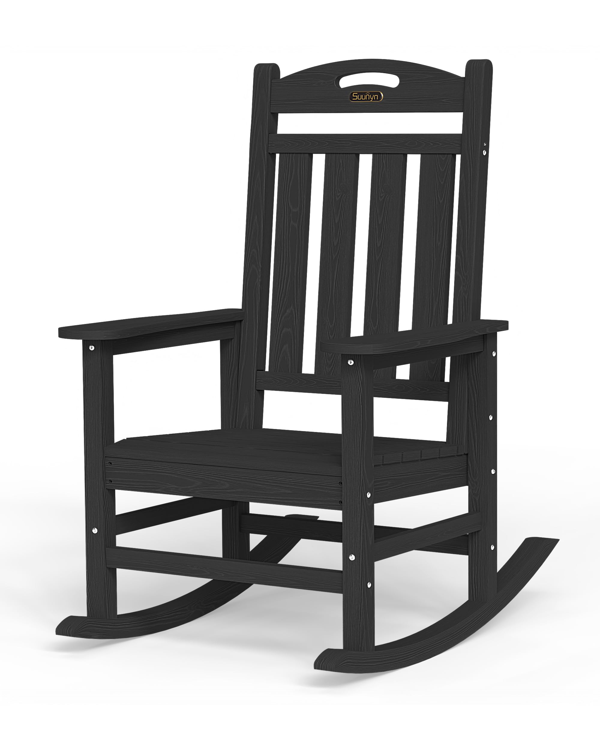 Oversized Outdoor Rocking Chair, HDPE All Weather Resistant Patio Rocking Chair, High Back Porch Rocking Chair, 380lbs Weight Capacity, Dark Grey